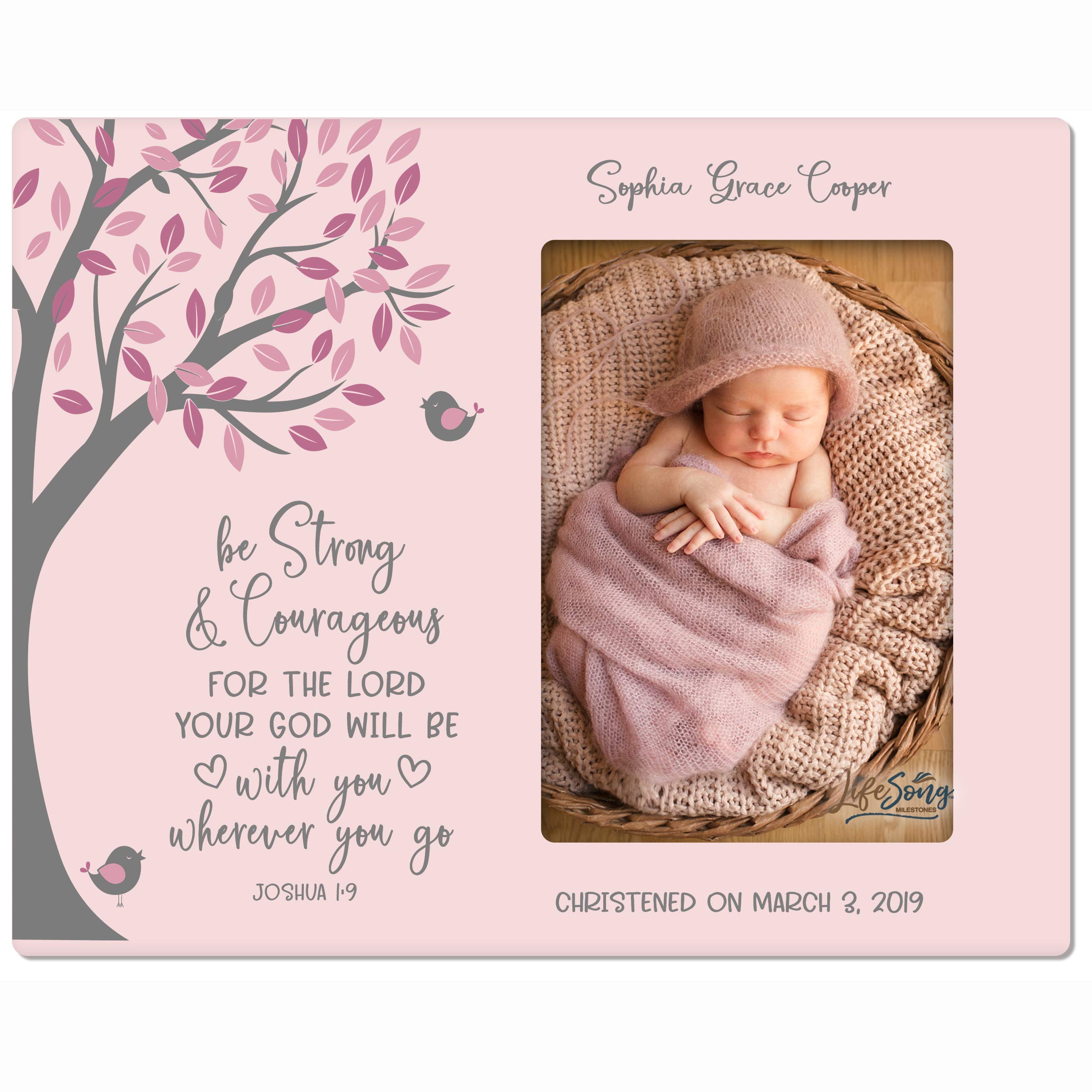 Personalized Baptism Frame - "Be Strong & Courageous" 4x6 Photo Frame, Ivory - First Communion, Christening Gift