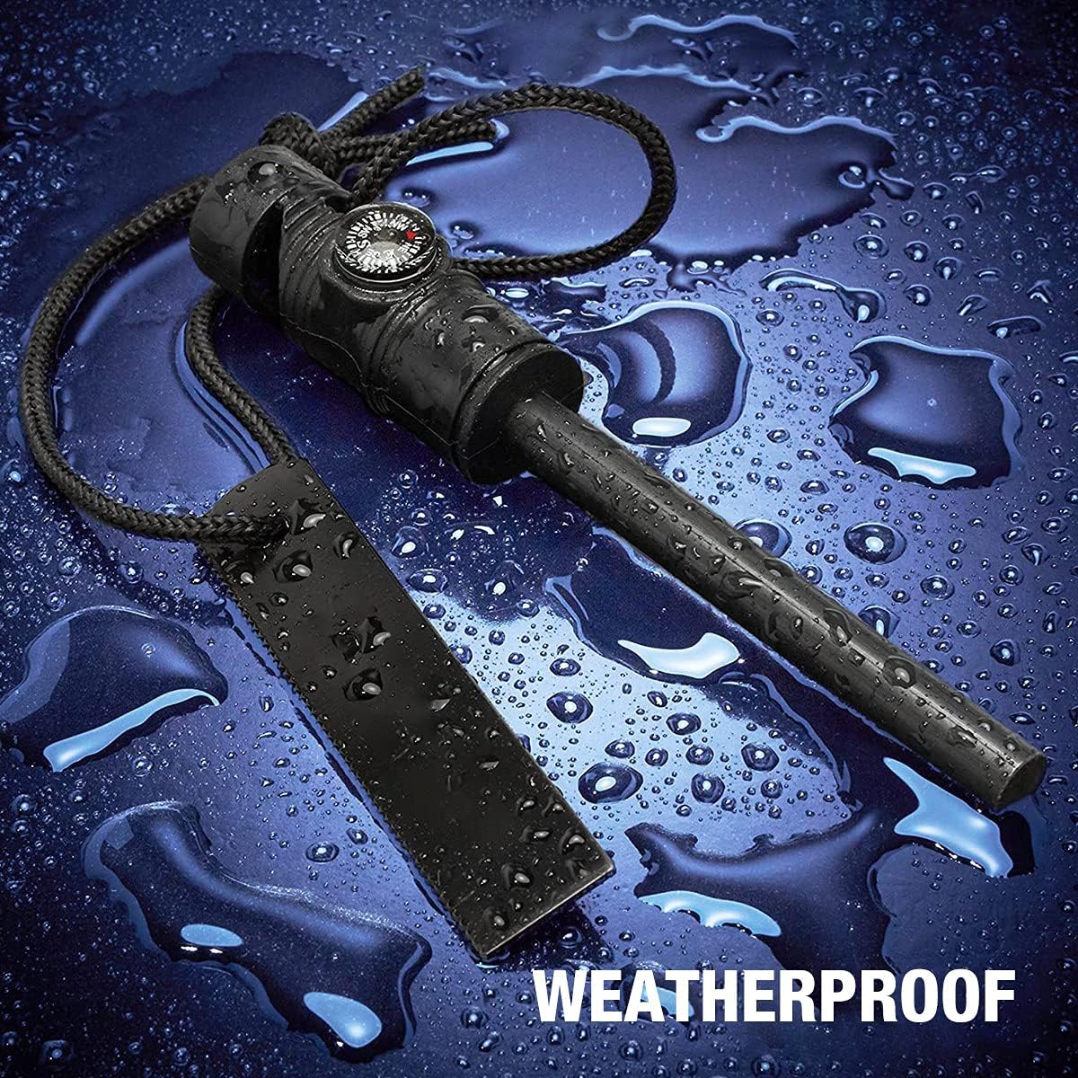Feuerstarter mit Kompass, Paracord und Pfeife - Wasserdichtes Feuerstahl Survival Feuerzeug für Ihre Camping, Wandern und Rucksackreisen Ausrüstung Allwetter Magnesium Ferro Rod