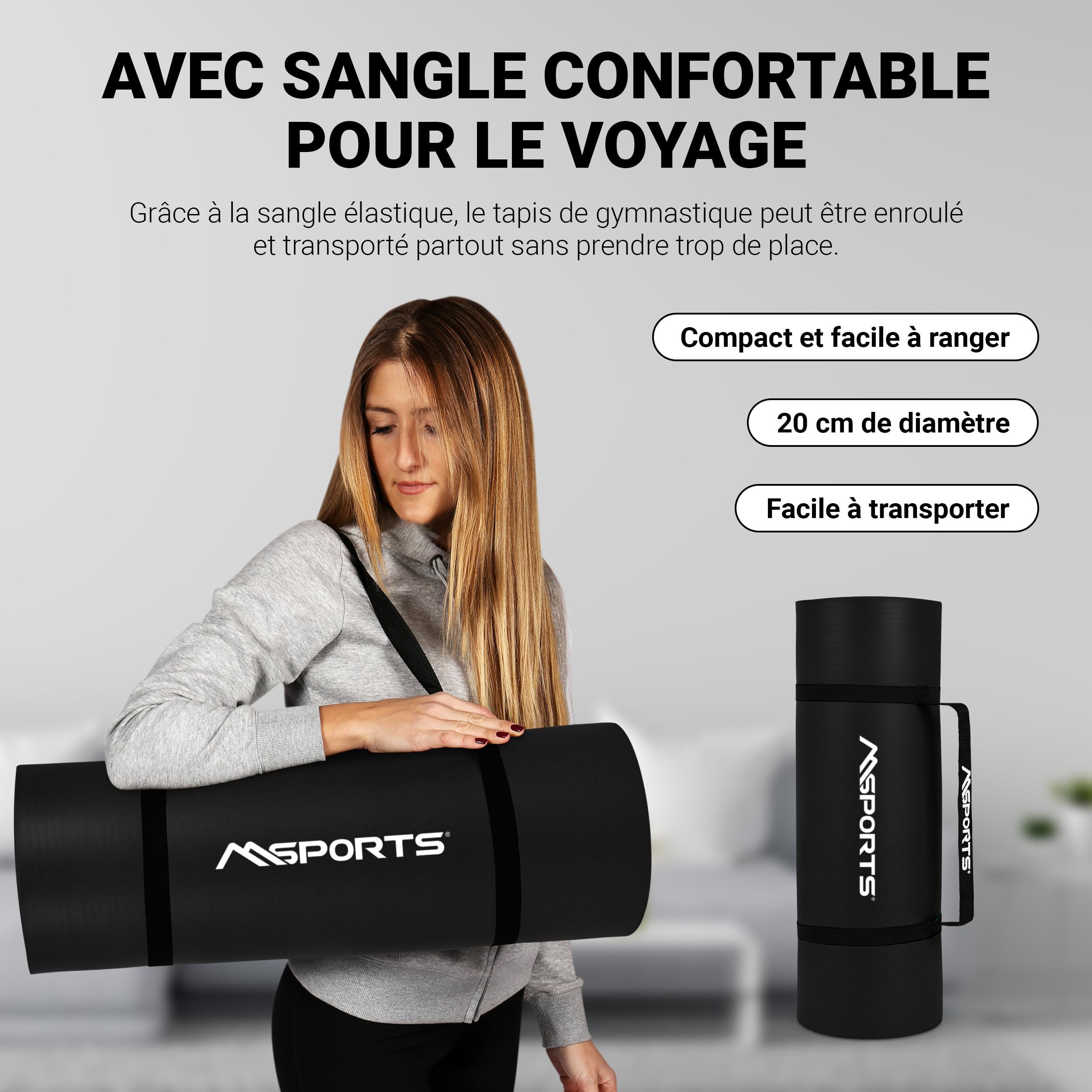 MSPORTS Tapis de Gymnastique Premium – Tapis de Sol Antidérapant pour Fitness, Yoga & Musculation – Disponible en 4 Tailles, et 12 Couleurs Tapis de yoga épais