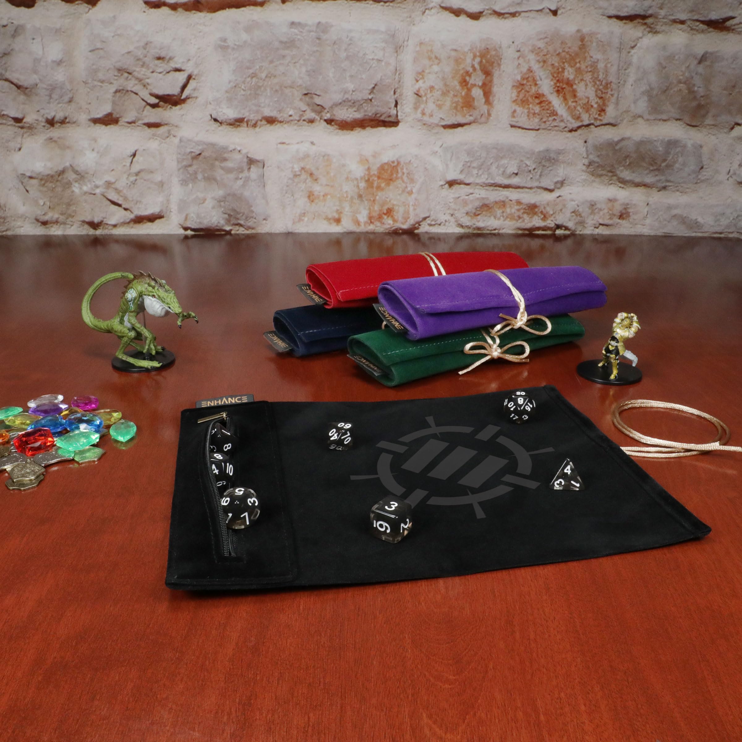 ENHANCE Roll on a Scroll Dice Rolling Mat & 7pc Acrylic Dice Set, Velvet Dice Case with Color-Coordinated 7pc Acrylic Dice - Image 4
