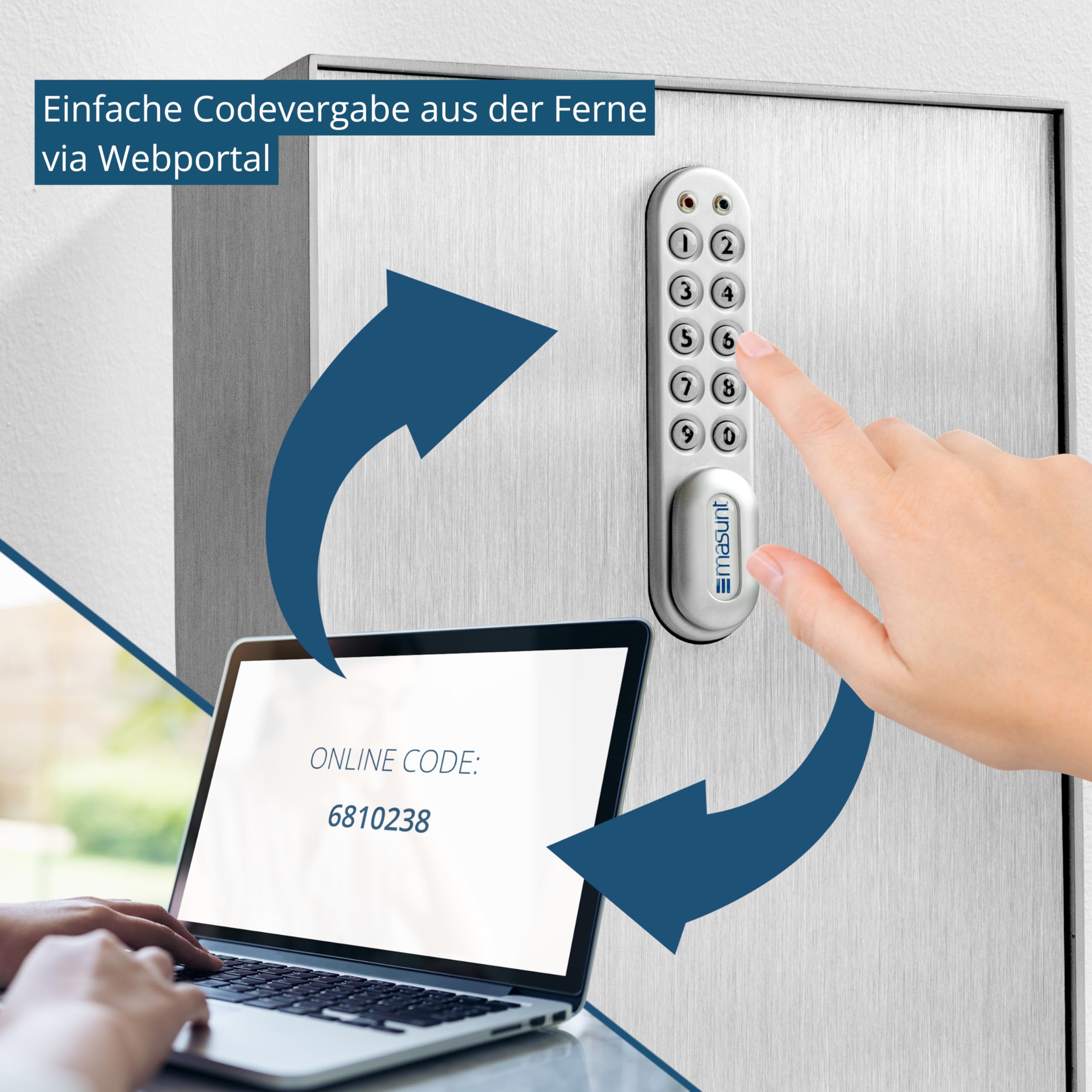 masunt Schlüsselkasten 2145 E Code | Schlüsseltresor mit innovativer Online-Codevergabe aus der Ferne | digitaler Schlüsselsafe aus massivem V4A Edelstahl | extra korrosionsbeständig für Seeklima