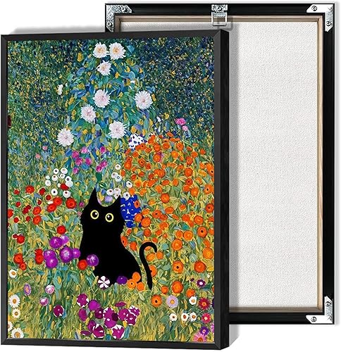 Miniatura 8 de Divertido póster vintage con diseño de gato negro en la ventana, arte de pared con diseño de gato con ventana abierta, arte abstracto y estético de