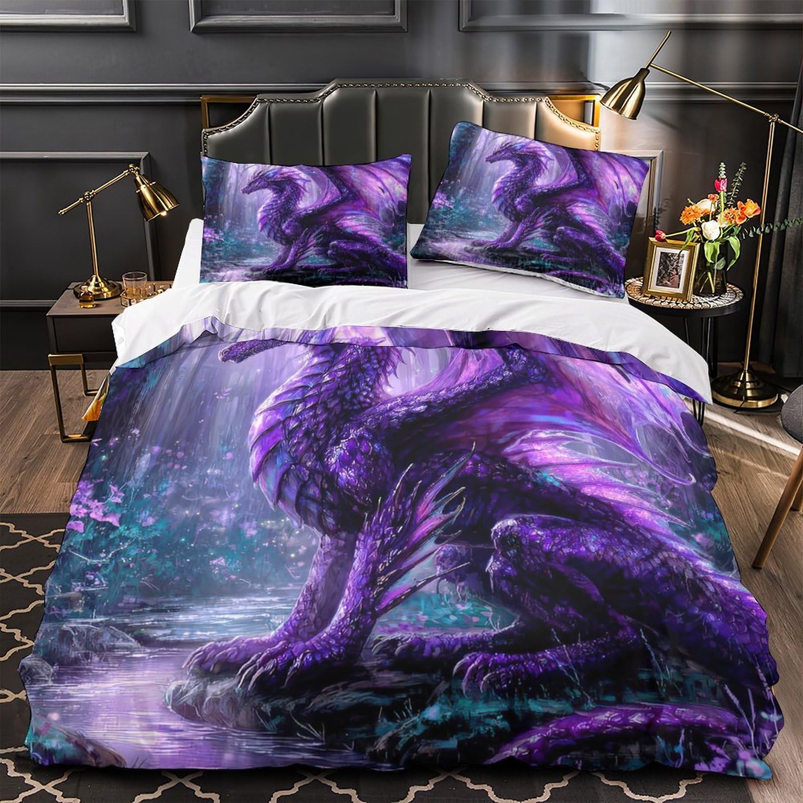 Housse de couette papillon violet 200x200cm respirante avec fermeture éclair