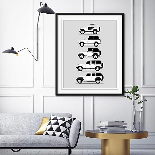 Miniatura 17 de Handmade Poster compatible with Jeep Wrangler Generations and Print of CJ, YJ, TJ, JK, JL - White, 11x14" Satin Print (Unframed) - Gift for Car