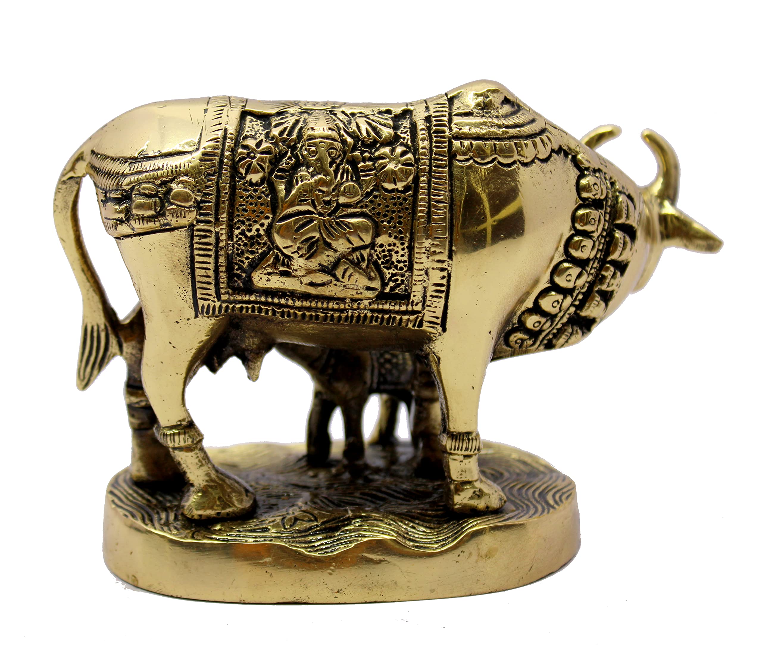 StonKraft Lucky Figurine Kamdhenu - Figura de vaca y becerro de latón