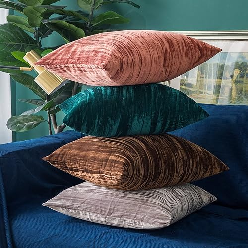 Miniatura 5 de Fundas de almohada de 18 x 18 pulgadas, paquete de 2 lujosas fundas de almohada cuadradas de terciopelo crepé sólido para casa de campo, funda de