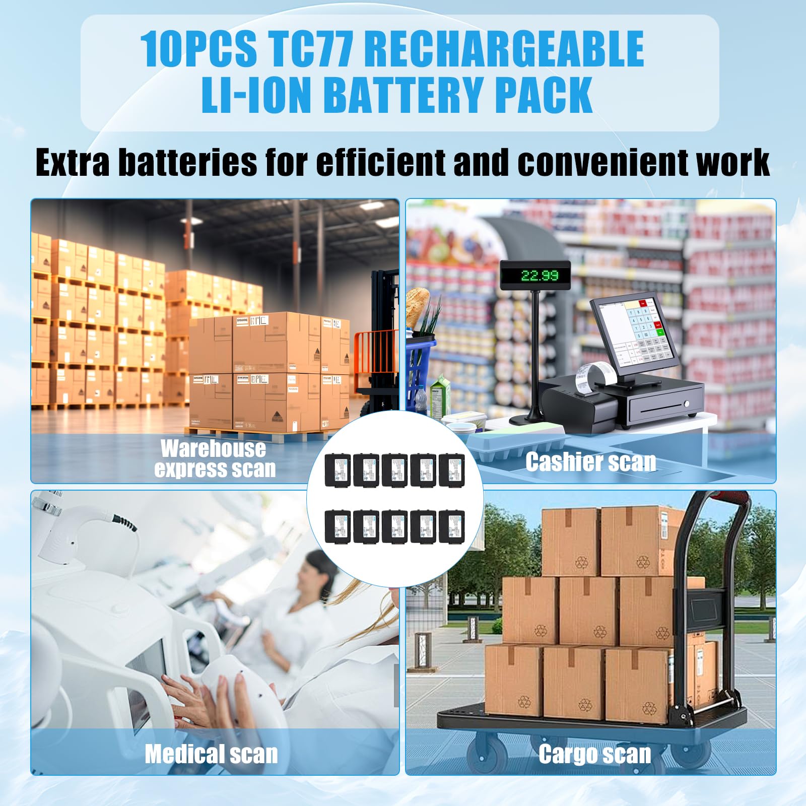 Sicimly 10pcs 4620mAh Replacement Batteries for Zebra for Symbol TC70 TC75 TC72 TC77 TC70X BT-000318 82-171249-01 82-171249-02 BTRY-TC70X-46MA1-01 BTRY-TC7X-46MA2 Barcode Scanner.