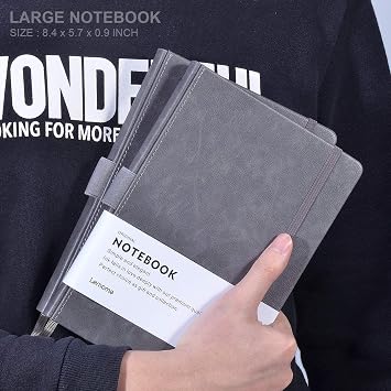 Lemome Thick Classic Notebook with Pen Loop - A5 College Ruled Hardcover Writing Notebook with Pocket + Page Dividers Gifts, Banded, Large, 180 Pages, 8.4 x 5.7 in