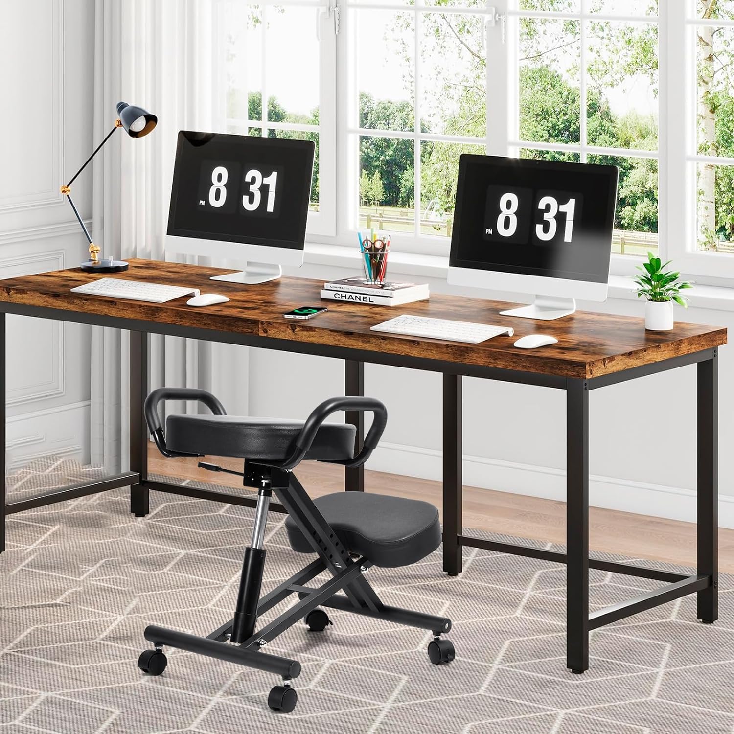 Ergonomic Kneeling Chair Without Backrest, Adjustable Stool for Home and Offices, Balance Chair for Home with Brake and Smooth Gliding Casters, Postures Chairs, Black