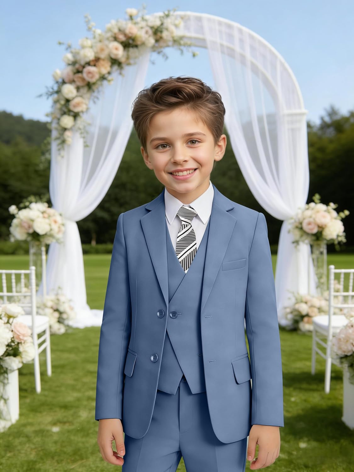 Boy Suits 5 Piece Kids Suit Slim Fit Tuxedos for Teen Ring Bearer Outfit Wedding Toddler Suit Set with Shirt Tie