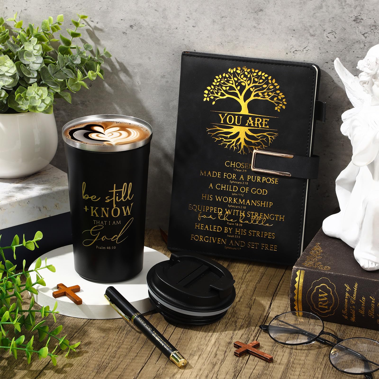 Pickmesh 3-teiliges Geschenk-Set für Herren, A5, Leder-Tagebuch mit Kugelschreiber und 482 ml Kaffeebecher, für Geburtstag, Hochzeit, Vatertag, Abschlussfeier, Krankenschwesterwoche, Lehrertag