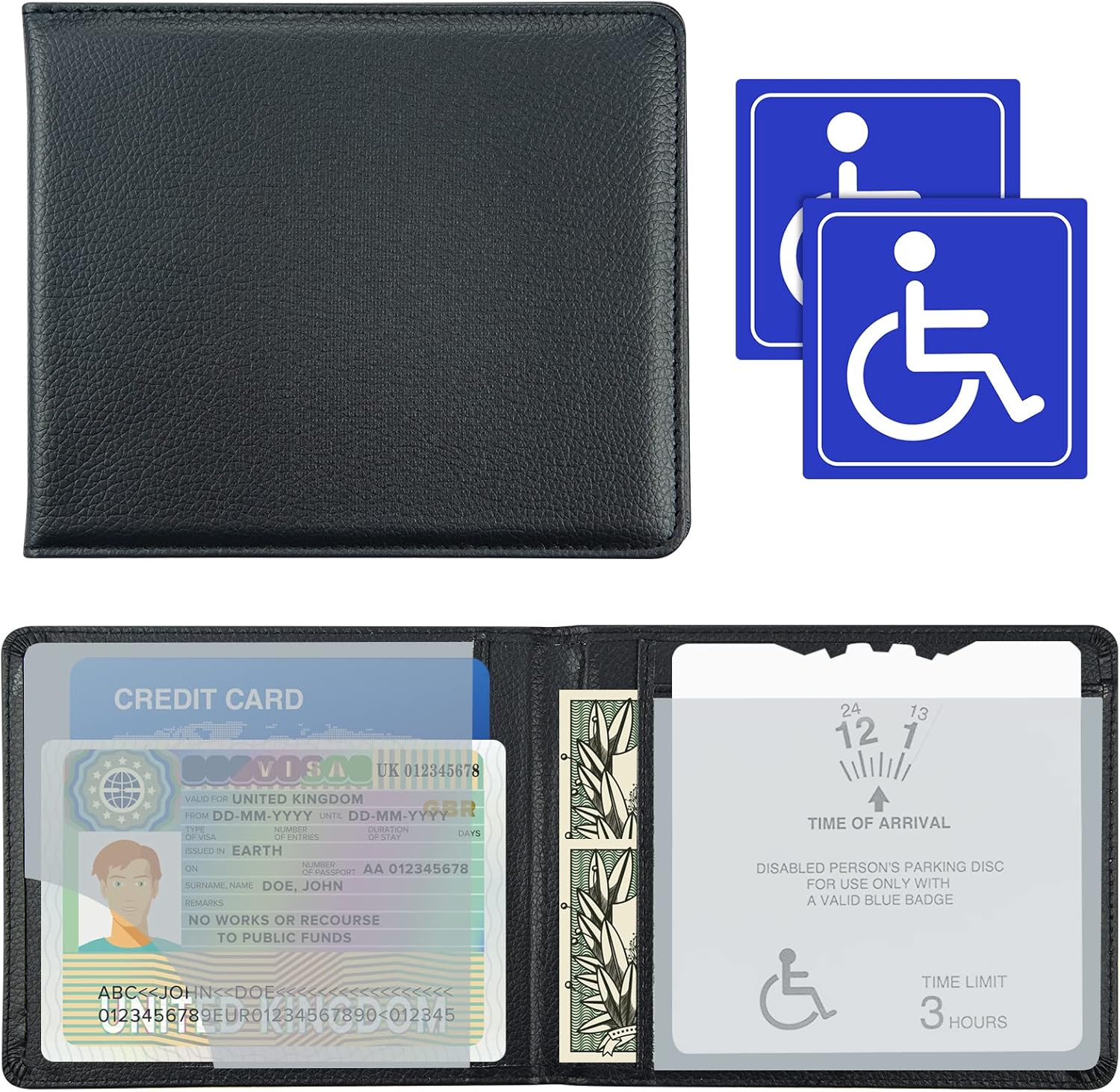 PU Leather Disabled Blue Badge and Timer Holder, Blue Badge Holder