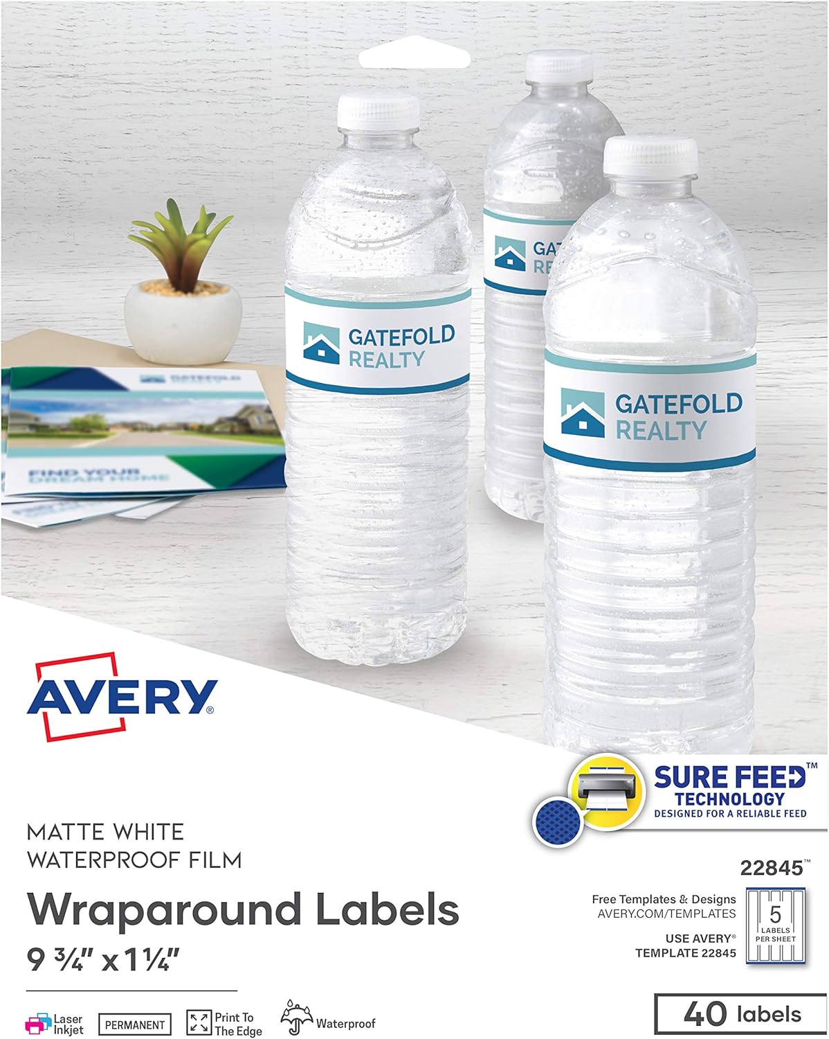 Avery Printable Blank Wraparound Rectangle Labels, 22.22" x 22.22", Matte  White, 22 Customizable Labels (22) Regarding Printable Water Bottle Labels Free Templates