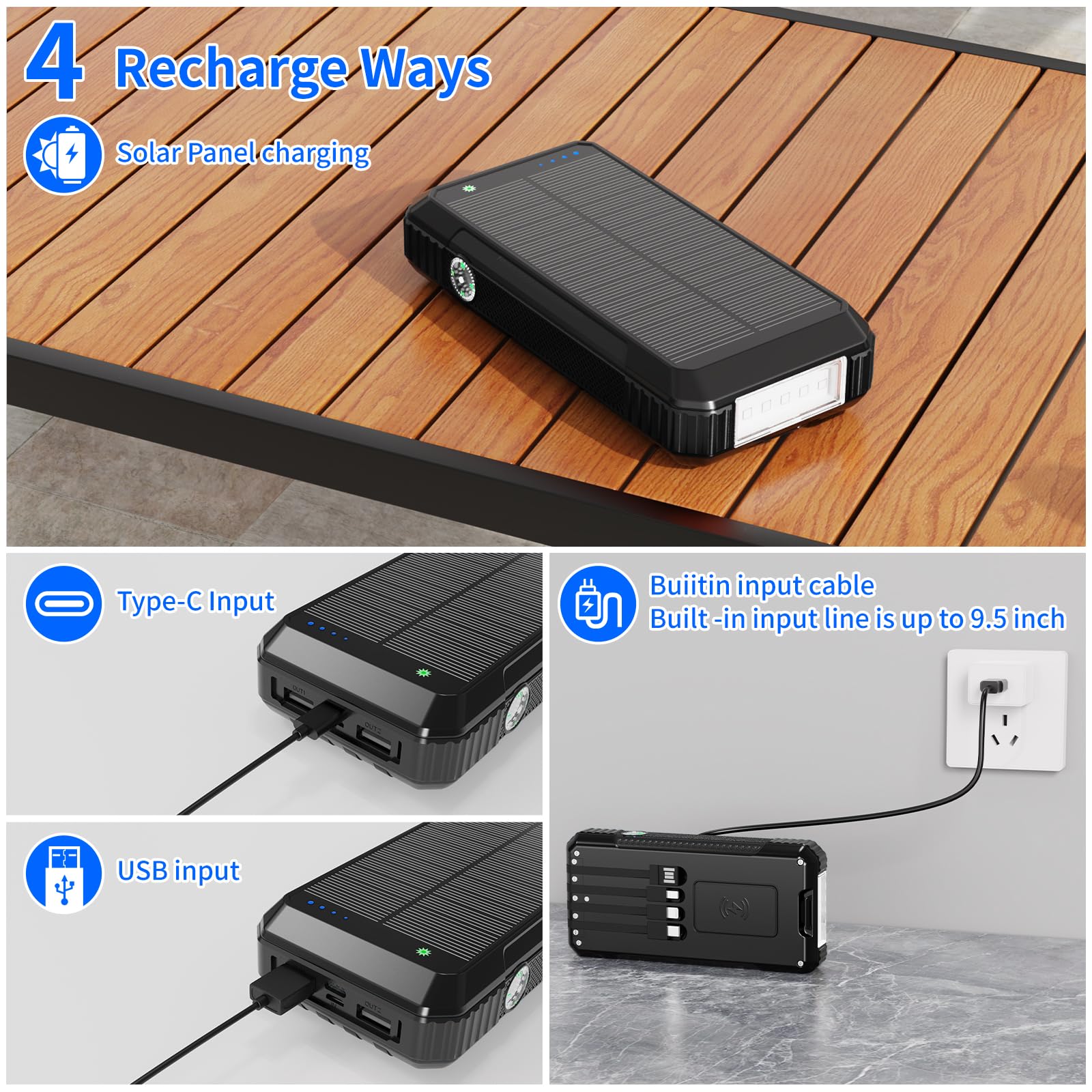 Amazon.com: FCJZX Solar Power Bank 49800mAh, Portable Charger with