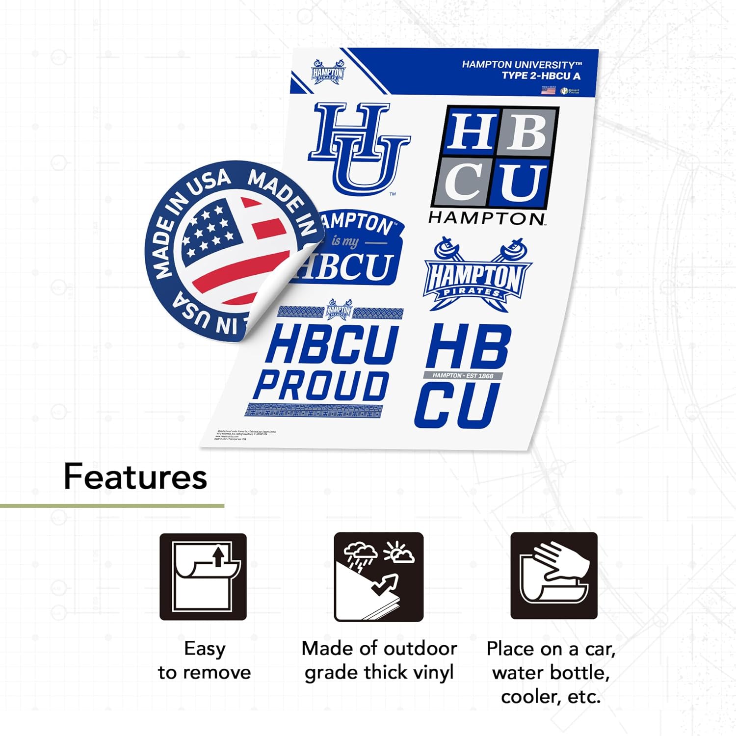 Desert Cactus Hampton University Sticker Virginia Pirates Sticker Vinyl Decals Laptop Water Bottle Car Scrapbook (T2 HBCU-A) - Image 2