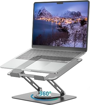 ALASHI 360 Rotating Laptop Stand, Multi-Angle, 10-17", Grey