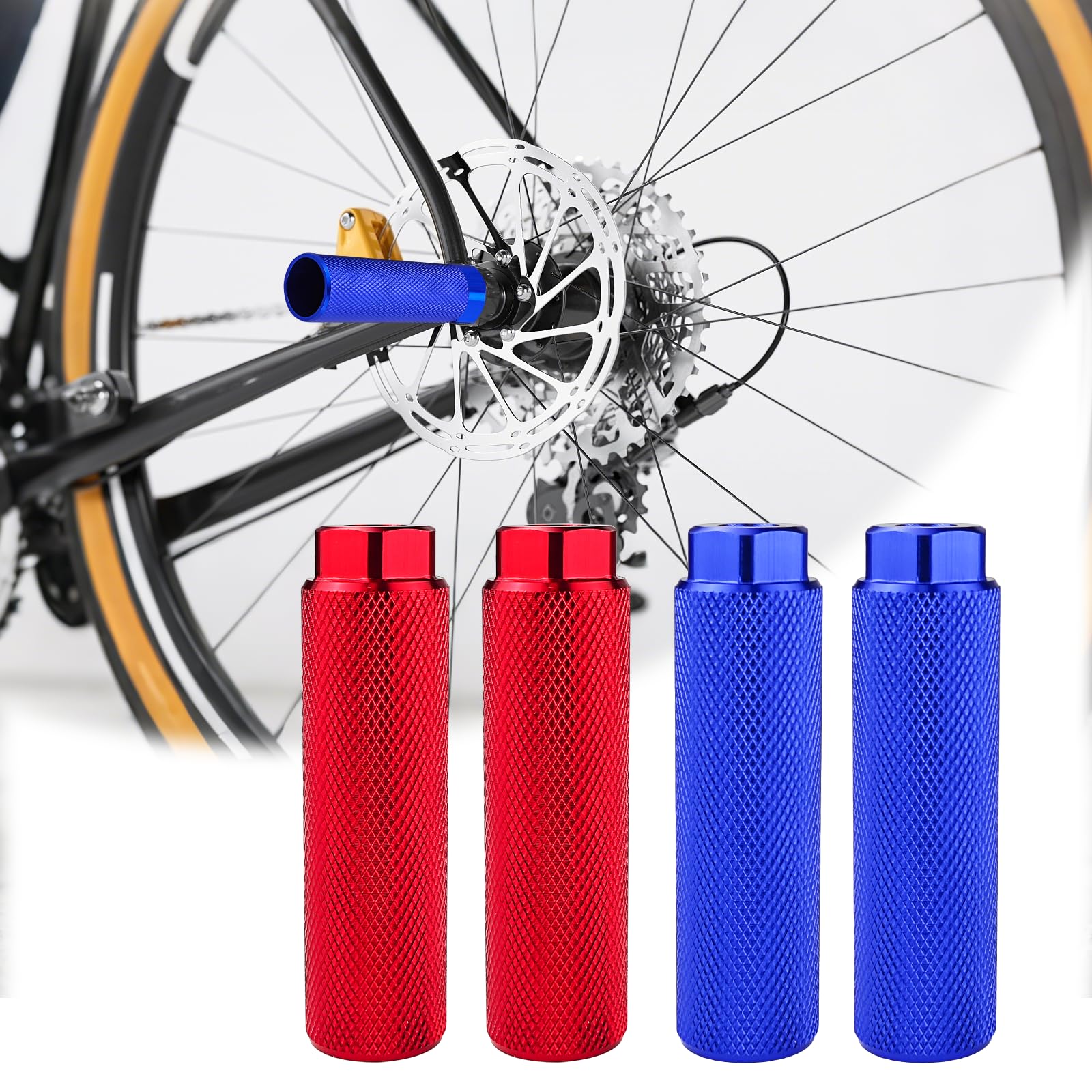 Cmanlnyk Red/Blue 4 Pcs Bike Stunt Pegs - Aluminum Alloy Anti Slip Bike Pegs For 3/8" Axle, Suitable For Bmx Stunt Pegs, Mountain Bikes Cycle Bicycle Accessories (2 & 2 Blue)