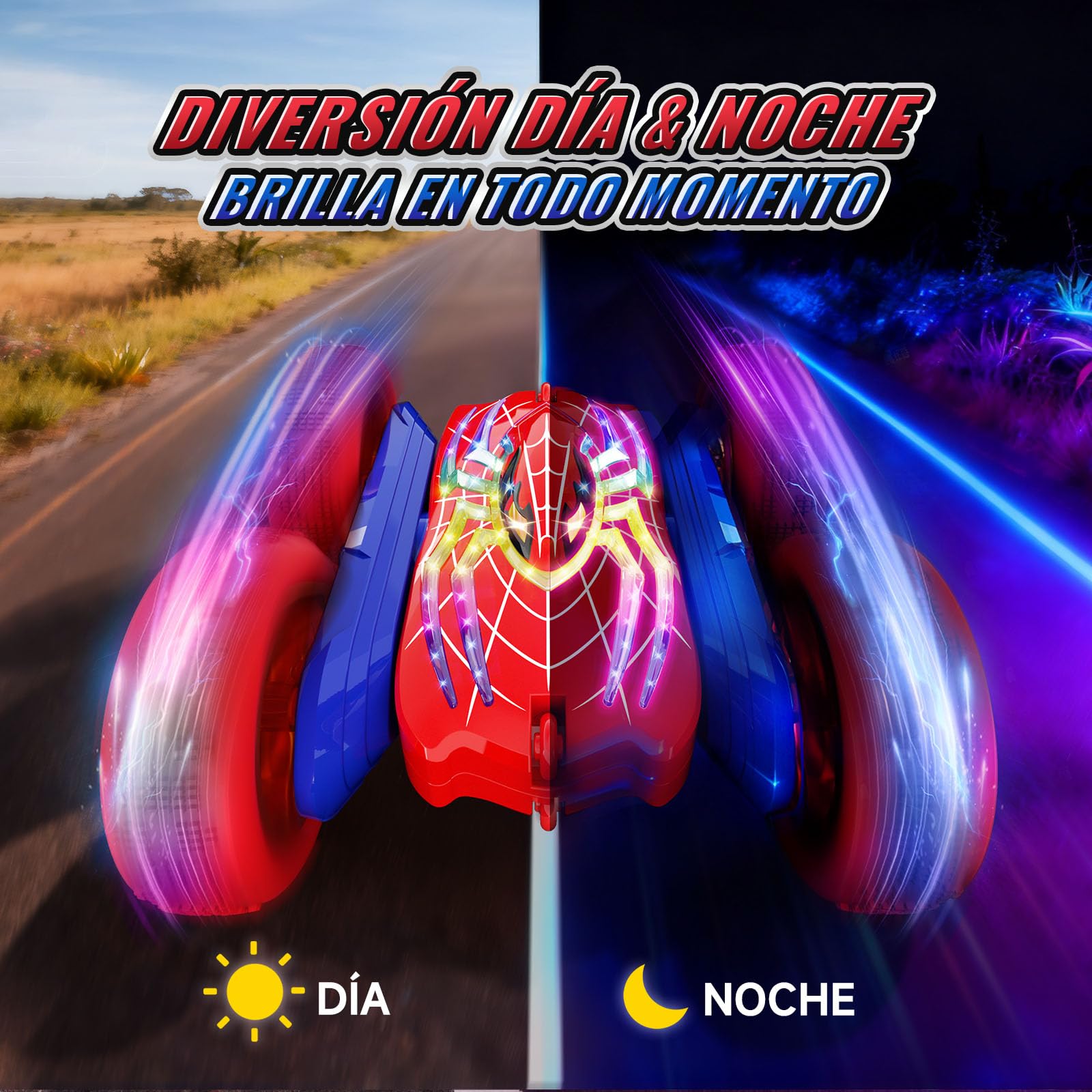 Coche Teledirigido 3-12 Niños, 2.4Ghz 4WD Coche AcrobáTico RC Monster Truck Camiones 360 Grados De RotacióN, 5 Efectos de Luz, Juguetes Niños 4 5 6 7 8 9 10 11 12 Años Regalo Cumpleaños/Navidad