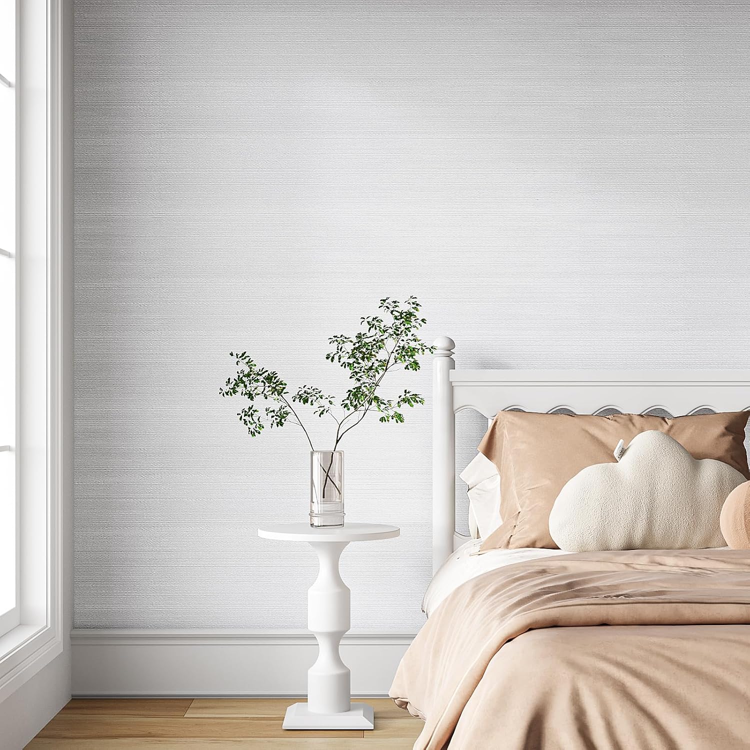 VEELIKE White Grasscloth Wallpaper Textured Peel and Stick Grass Cloth Wallpaper for Bedroom Bathroom 157''x118'' White Linen Wallpaper Peel and Stick Removable Contact Paper for Walls Cabinets Drawer