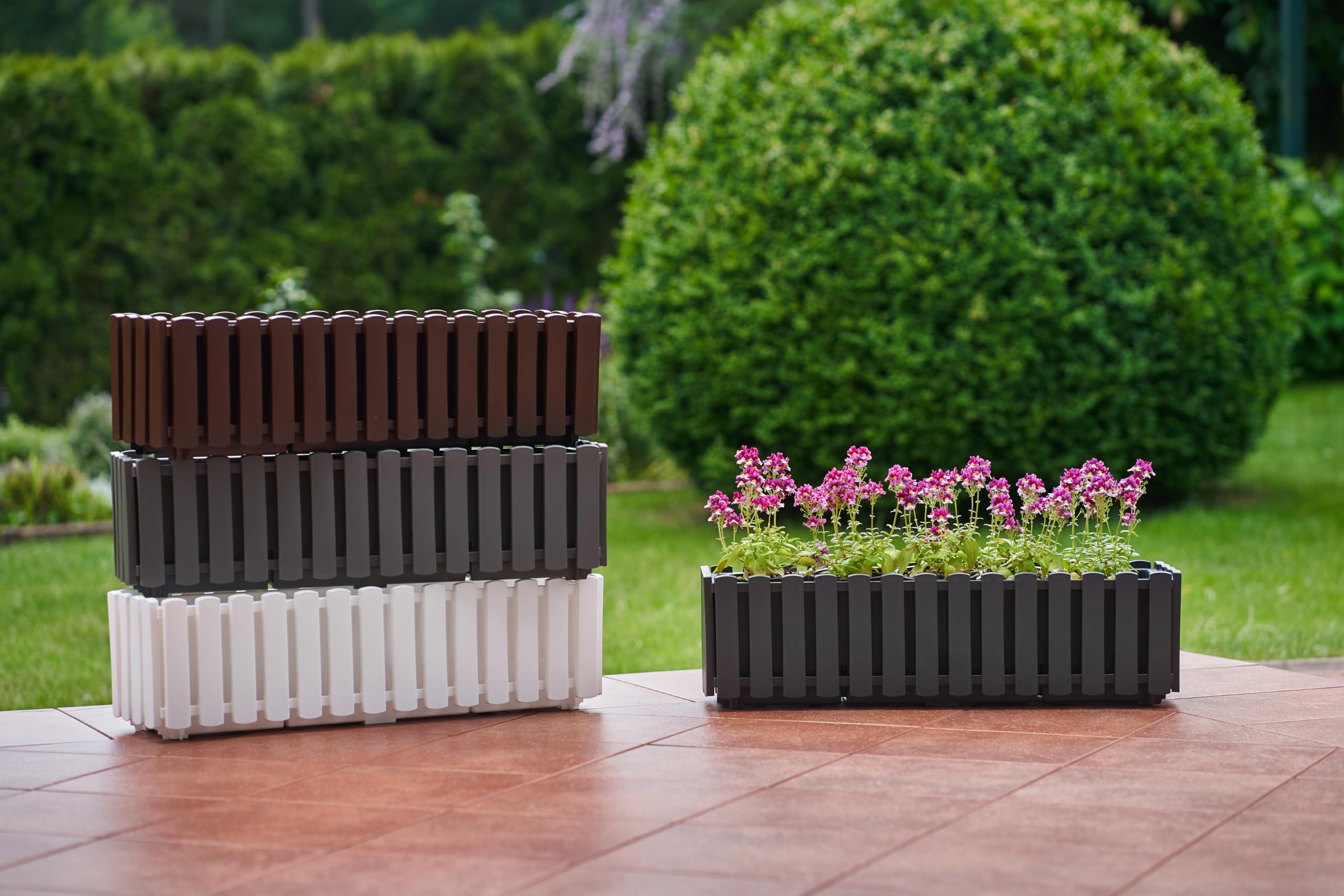 Tymar Blumenkasten landhausstil, Balkonkasten lattenoptik, Pflanzkasten Landhaus, 2er-Pack, Garten, Balkon, Terrasse (Anthrazit, 60 cm)