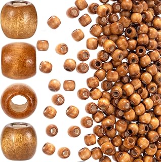 200pcs 11x12mm Wooden Beads for Crafts, Round Large Hole Natural Wood Hair Bead, Vintage Wooden Spacer Beads for Macrame Necklace Bracelet DIY Craft Handmade Decor- Coffee