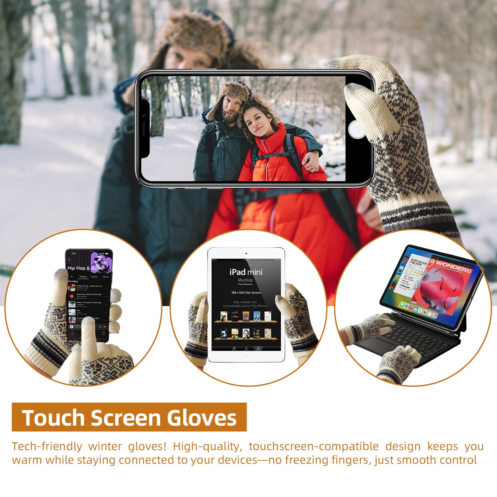 Bonnet Écharpe Gants Ensemble pour Femmes Hiver Chaud Tricoté Chapeau avec Pompon Longue Écharpe et Écran Tactile Gants Set 3 PCS pour Femmes Filles