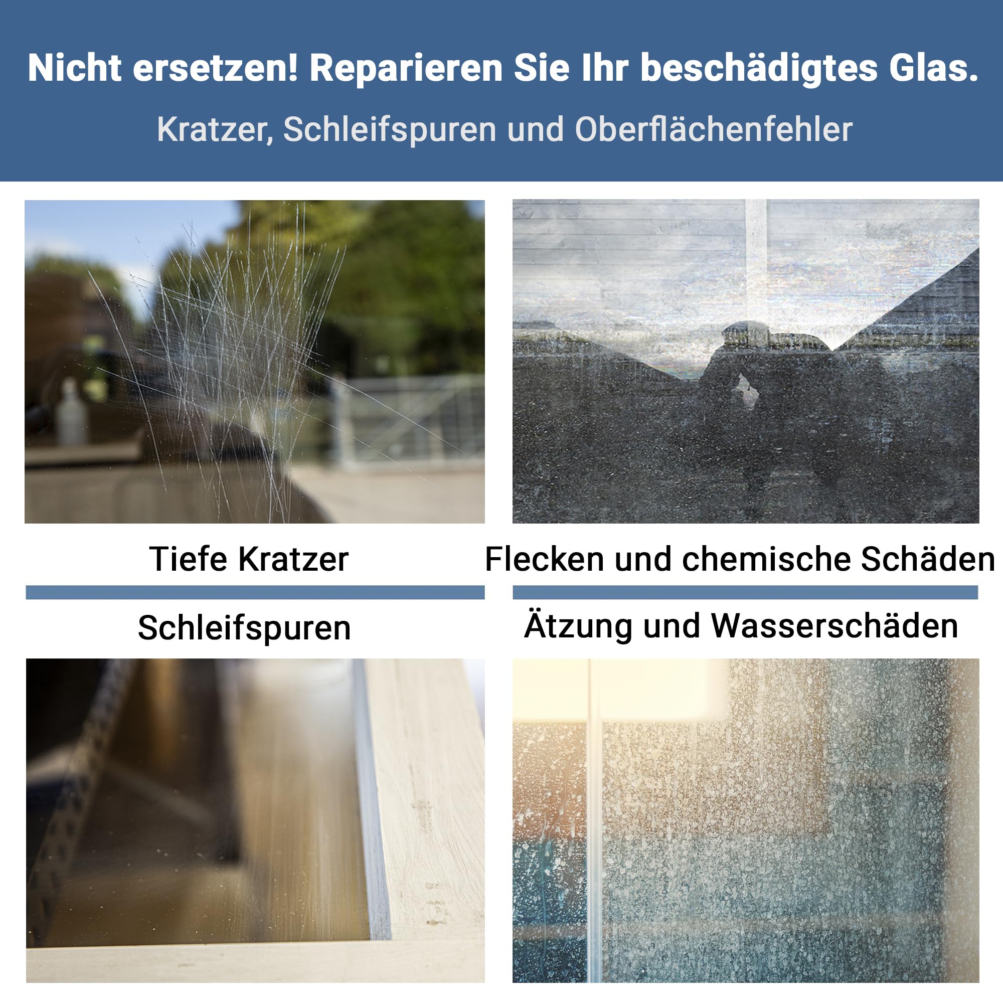 GLASS POLISH DIY Glas Kratzerentfernungsset 75 mm - Effektive Glaspolitur mit Bohrmaschine/Poliermaschine, Repariert Tiefe Kratzer, Entfernt Oberflächenschäden und Stellt Klarheit & Glanz Wieder Her