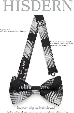 HISDERN Mens Plaid Bow Tie Set Pocket Square and Cufflinks Bowtie