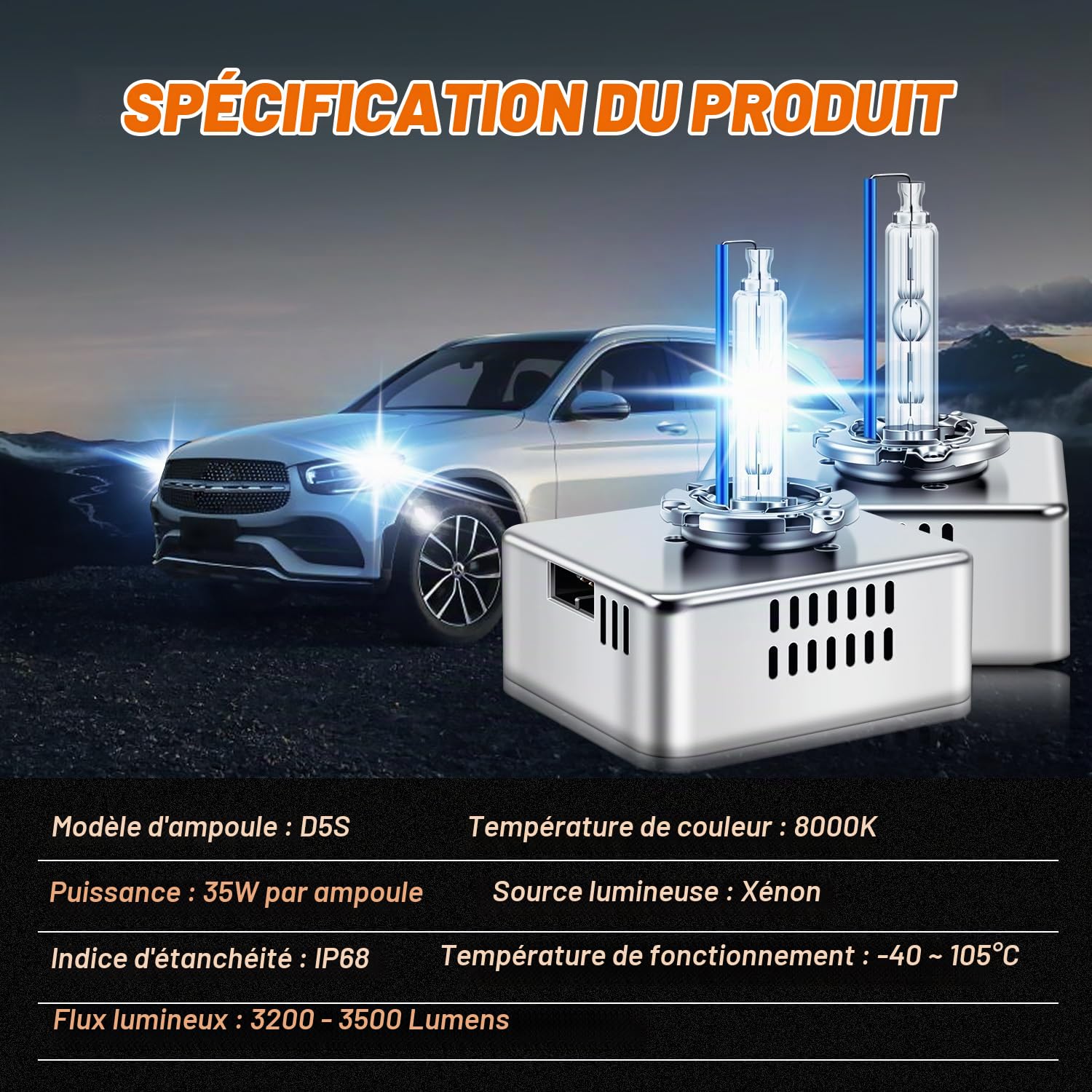 DZG D5S Xenon HID Ampoules de phare 35W 8000K Blanc froid Feux de Route Croisement, 2 Pièces