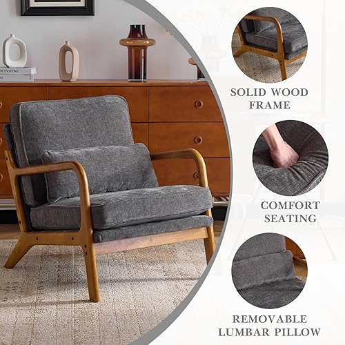 Miniatura 41 de Karl home Silla decorativa moderna de mediados de siglo con almohada, silla tapizada de tela bronceadora, con brazo de salón con marco de madera