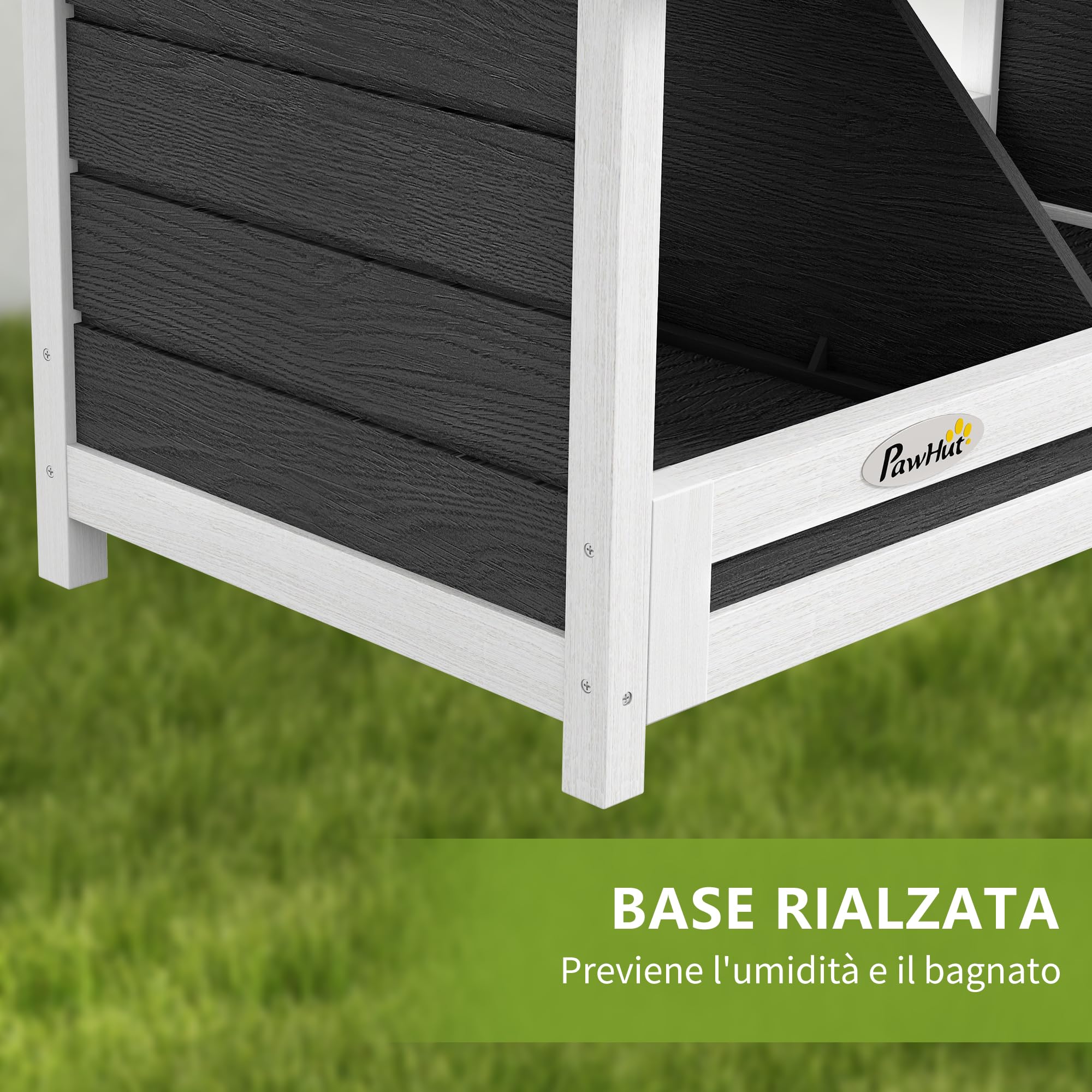 PawHut Nido per Galline a 2 Aree con Base Rialzata e Tetto in Bitume, Nido Galline Ovaiole in Legno di Abete, Interno e Esterno, 66x37x34 cm, Grigio Bianco e Nero