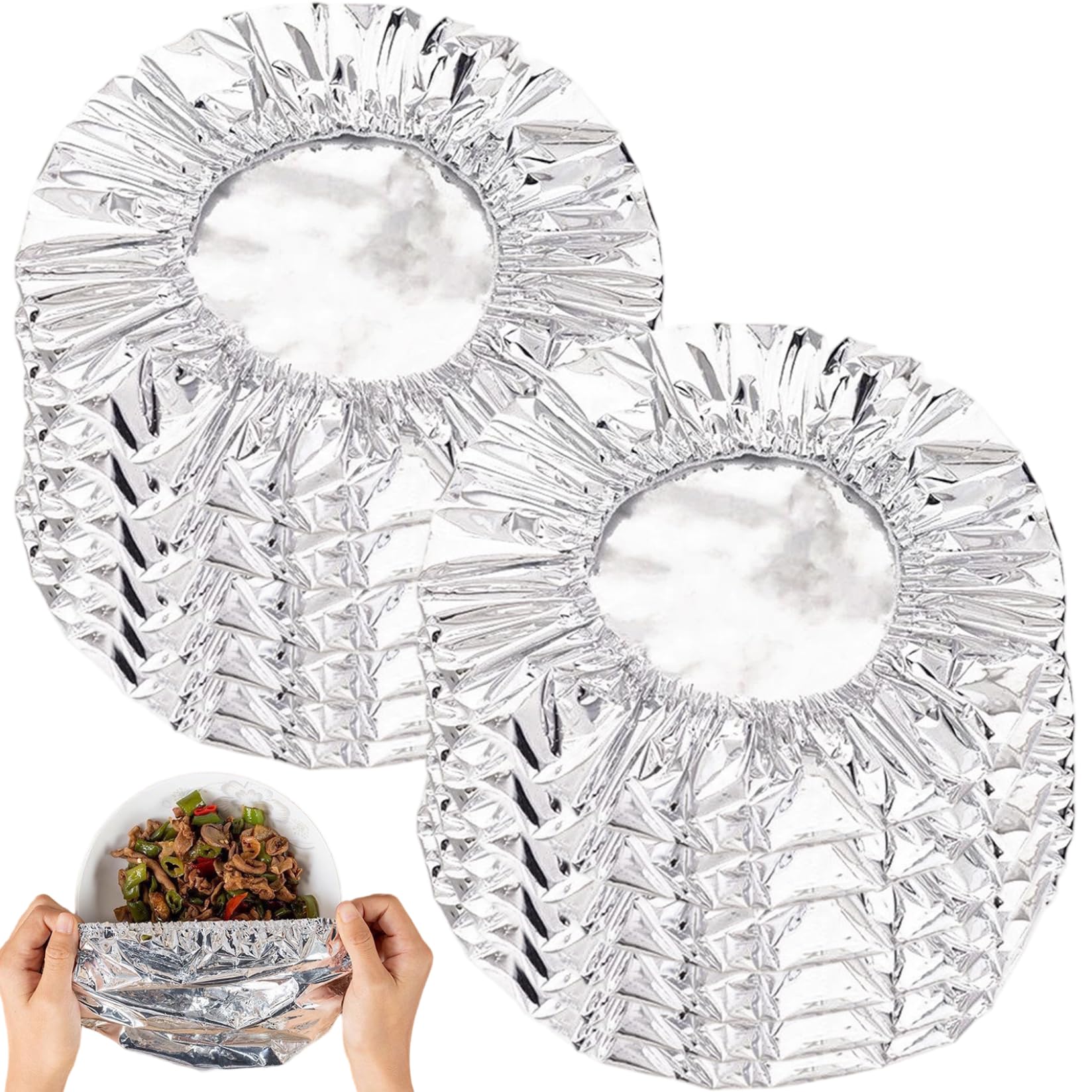 NASSMOSSE 50Pcs Food Covers, Repeatable Aluminum Foil Film Elastic Bowl Covers, Kitchen Fresh-Keeping Reusable Insulation Film for Takeout, Home, Picnics