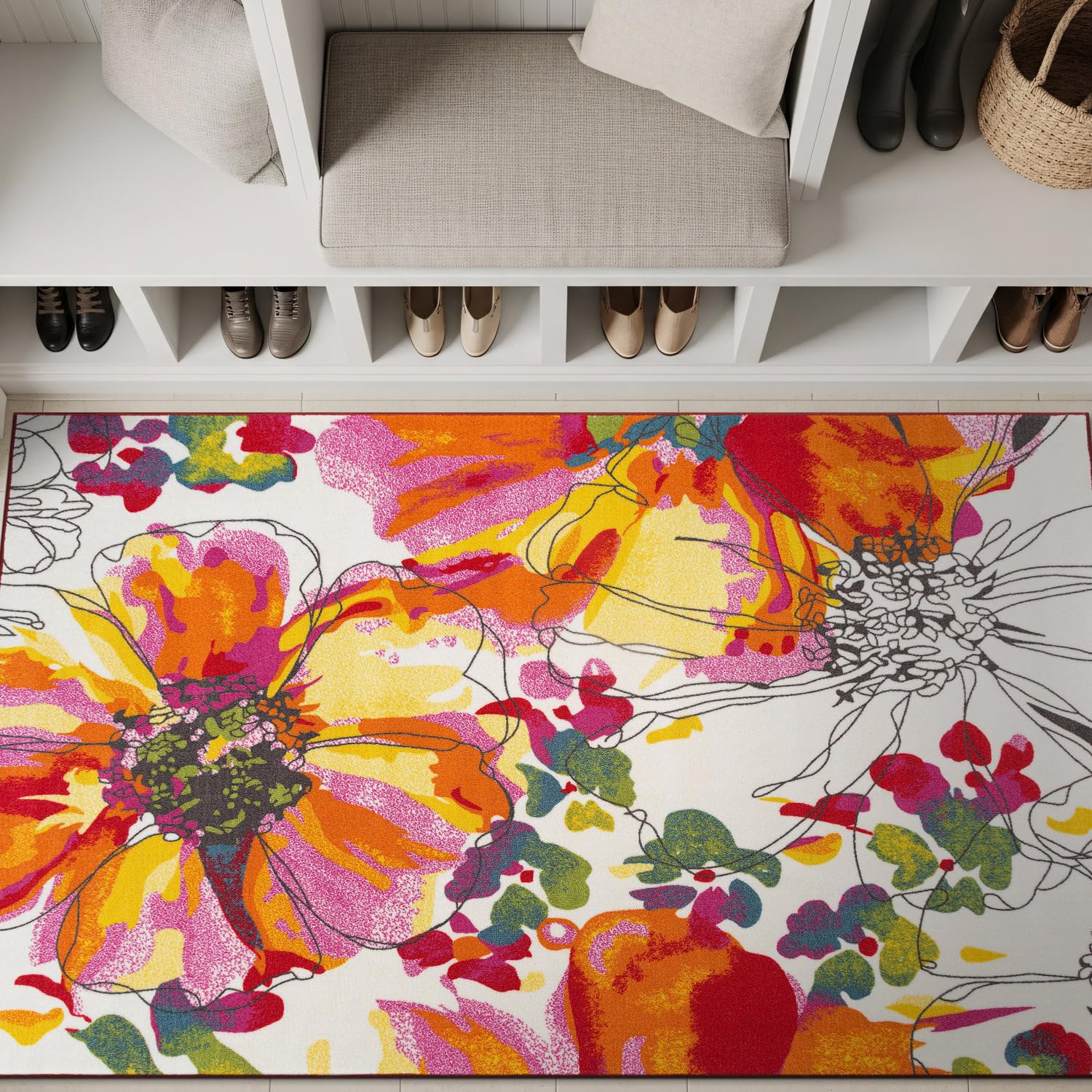 Rugshop Multi Bright Flowers Non Slip Non-Shedding Area Rug for Bedroom, Living Room and Home Office, 3'3" x 5'