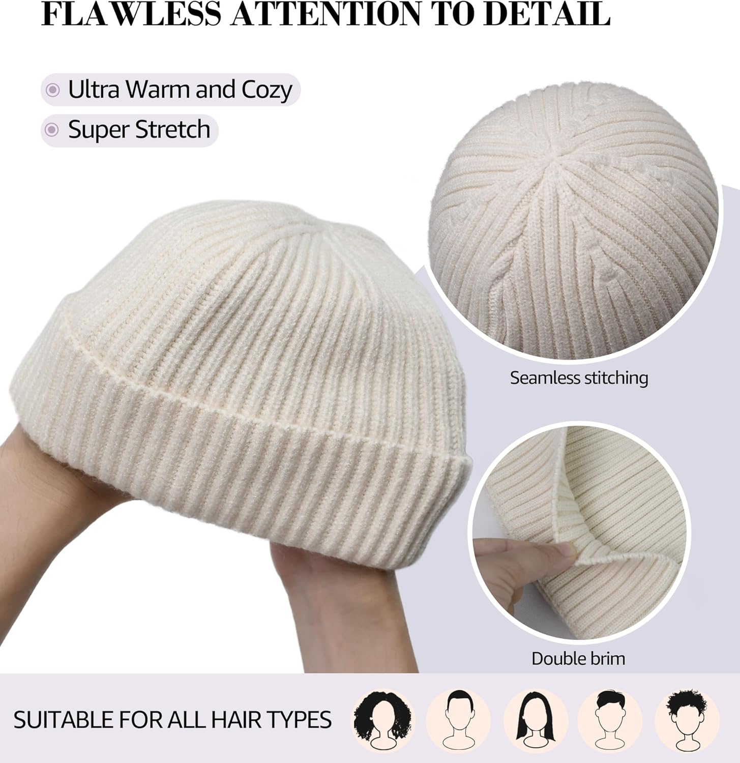 HiRui Fisherman Beanie for Men Women, Knit Trawler Beanie Watch Hats Winter Caps - Image 4