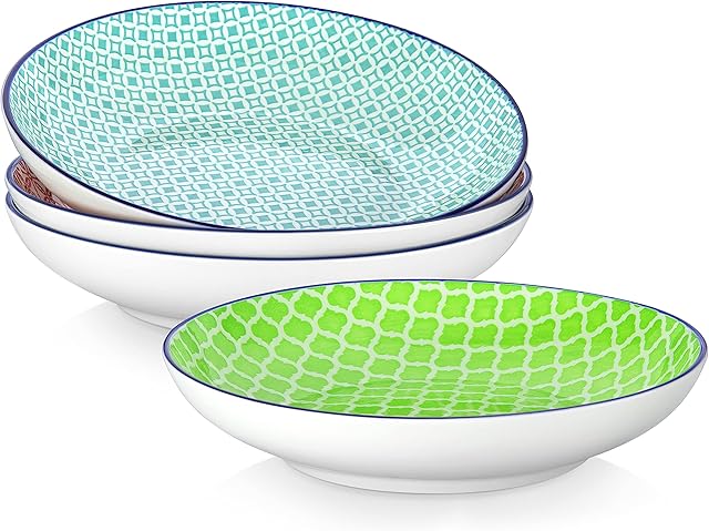 vancasso Zestaw 4 misek do makaronu makaroników, porcelanowa miska do sałatki, miska do zupy 970 ml i duża miska do serwowania, styl japoński (średnica 22,6 cm x wysokość 4,4 cm)