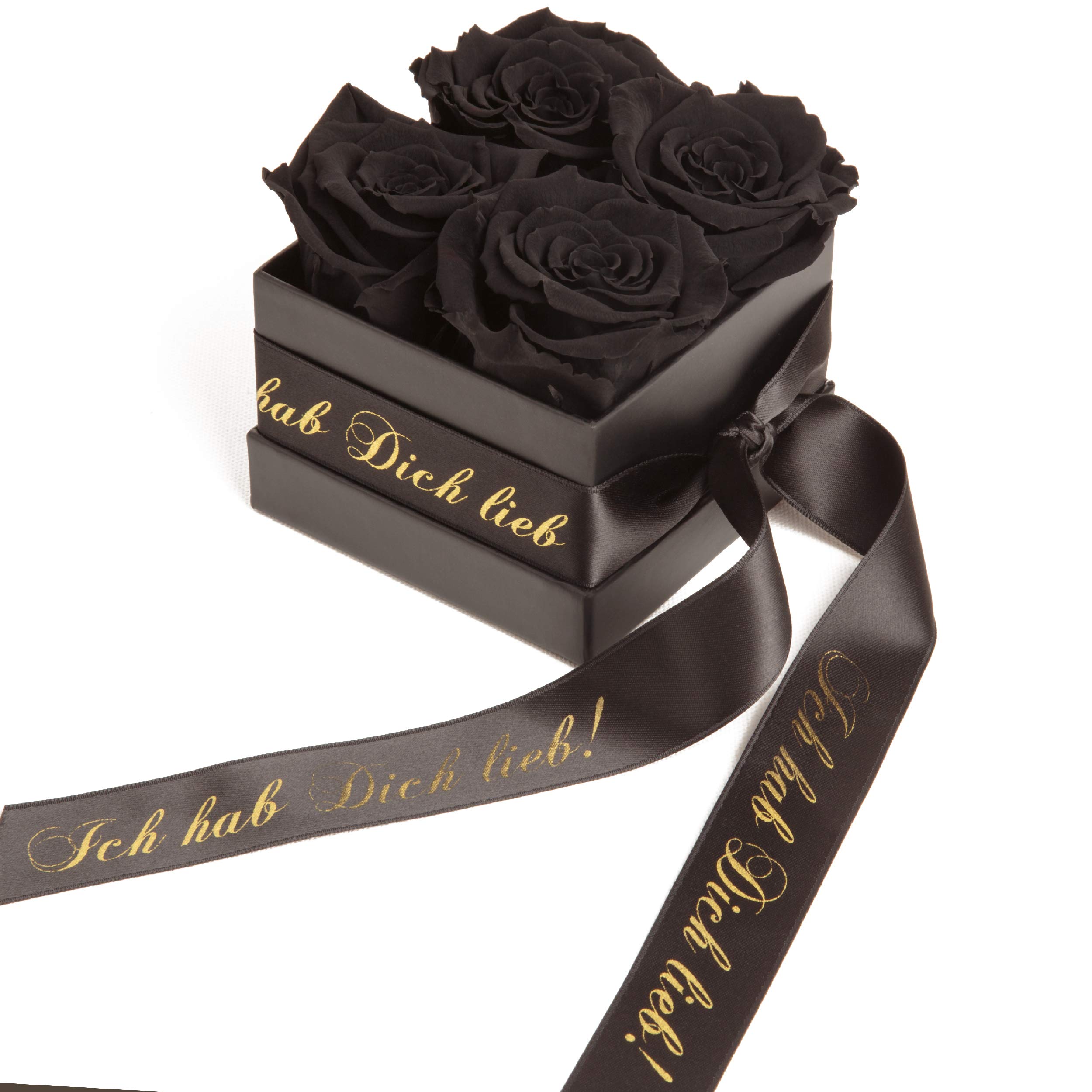 Ich hab Dich lieb Geschenkbox - Infinity Rosenbox echte Schwarze Rosen haltbar 3 Jahre 8,5 x 8,5 cm - Geschenke Valentinstag für Sie (Ich hab Dich lieb, Schwarz)