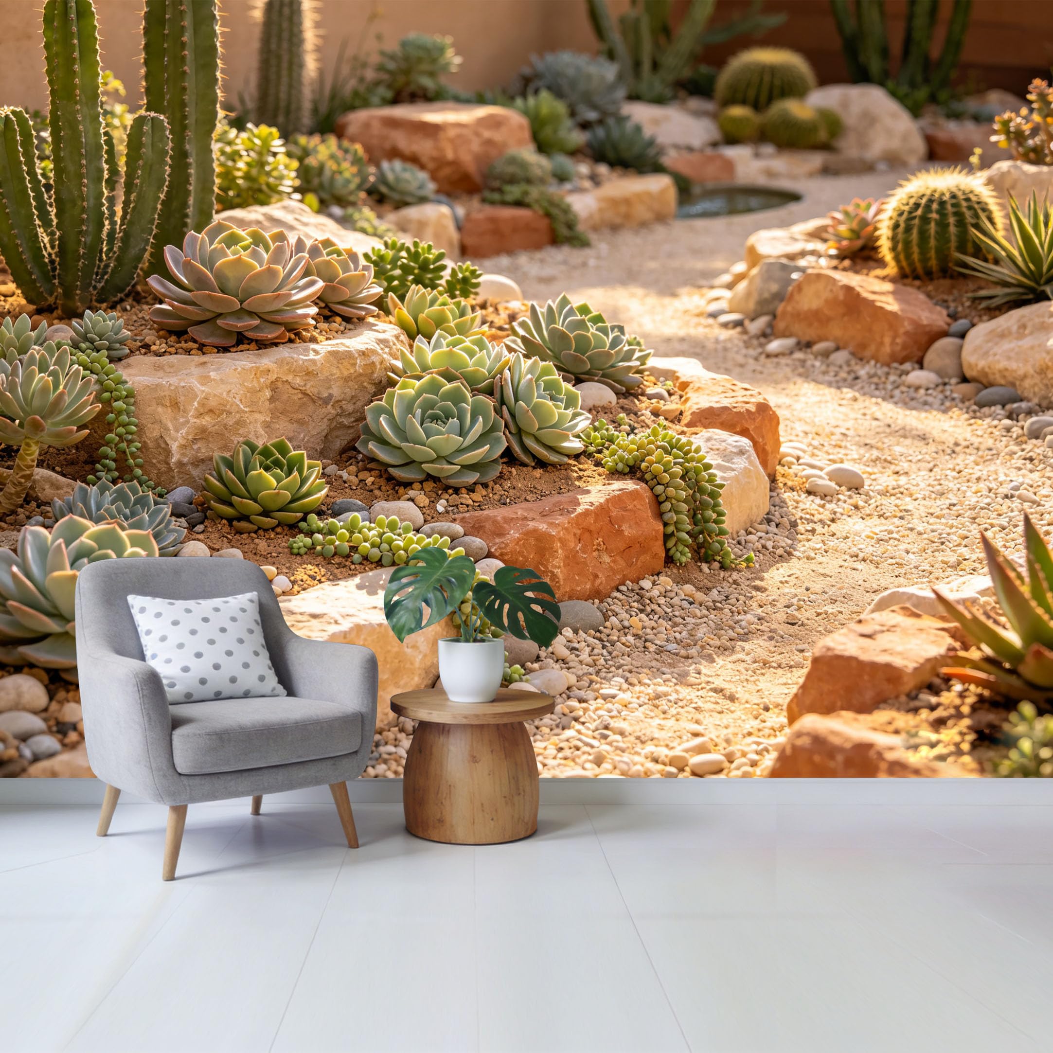 Qzlithotic Yq2605250013 Custom Size Wall Mural Desert Botanical Cactus Succulent Garden Landscape Sunlight Texture Selfadhesive Wall Fabric Removable Wallpaper For Home Office Decor
