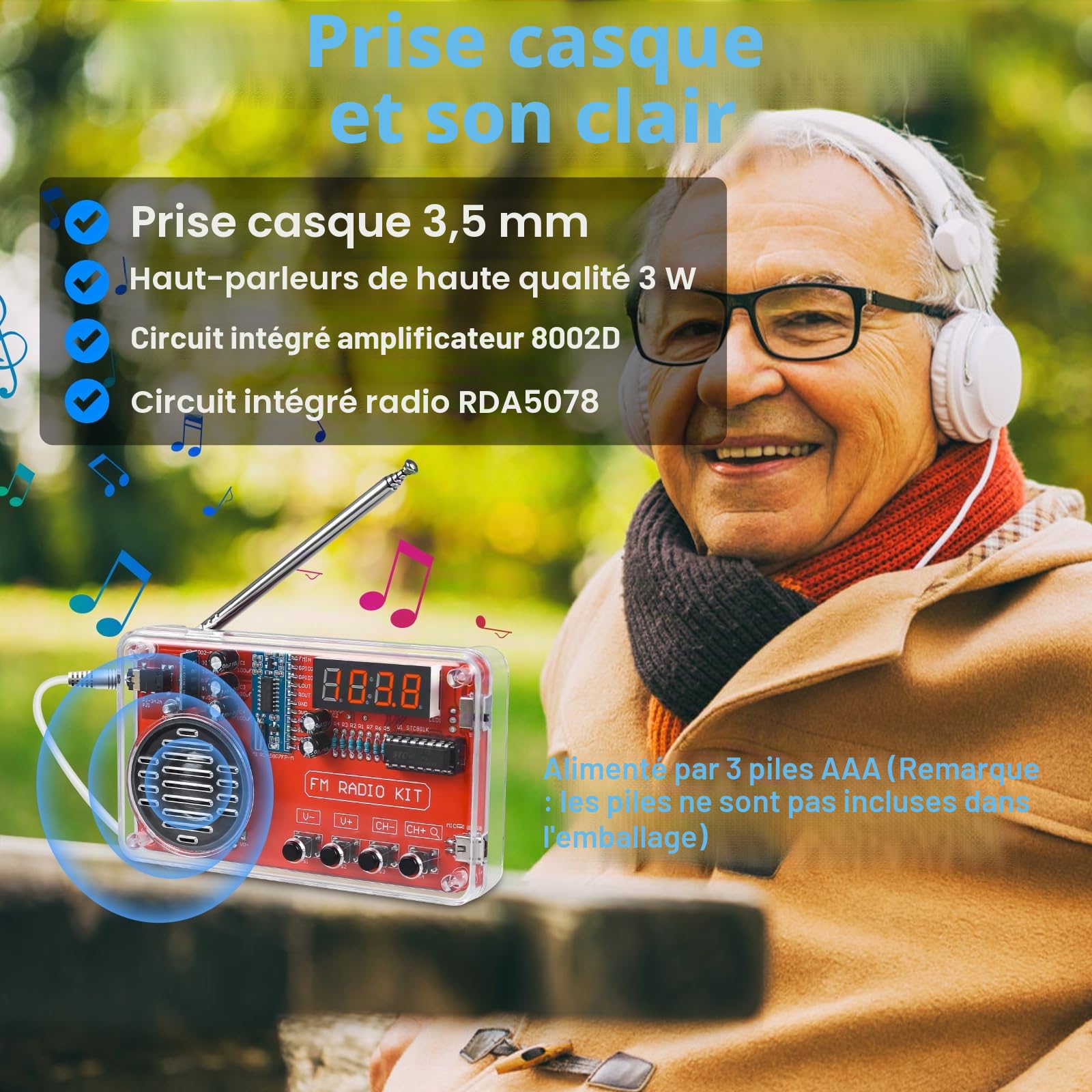 PEMENOL DIY kit Pratique de Soudure Radio avec Casque et écran Numérique USB kit a souder a Monter pour étudiants, éducation et Bricolage, Un Cadeau pour Papa