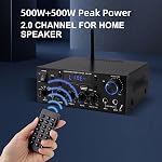 1000W Mini Amplificateur stéréo Bluetooth 5.0 Amplificateur d'alimentation audio, système de récepteur audio stéréo sans fil à deux canaux avec ou sans USB, SD, AUX