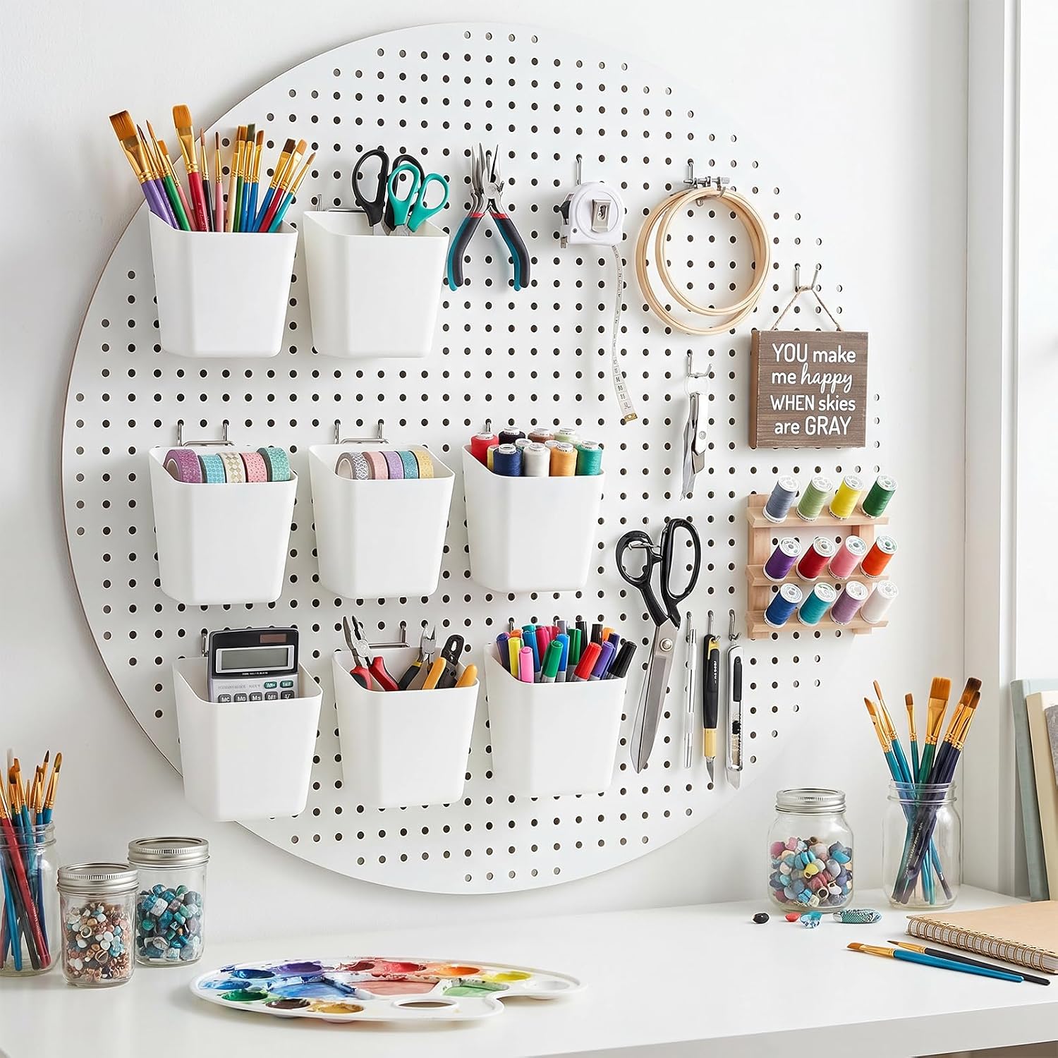 10 Pack Large Pegboard Cups with Hooks Loops, Square Box Shape Pegboard Bins Accessories Top Storage Containers Peg Board Organizer Cups for Kitchen/Workbench/Garage Wall