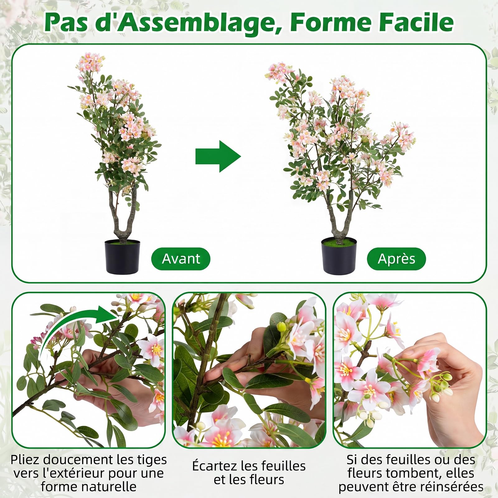 COSTWAY Lot de 2 Arbres d'Impatiente Artificiel 90 cm Pot Ciment