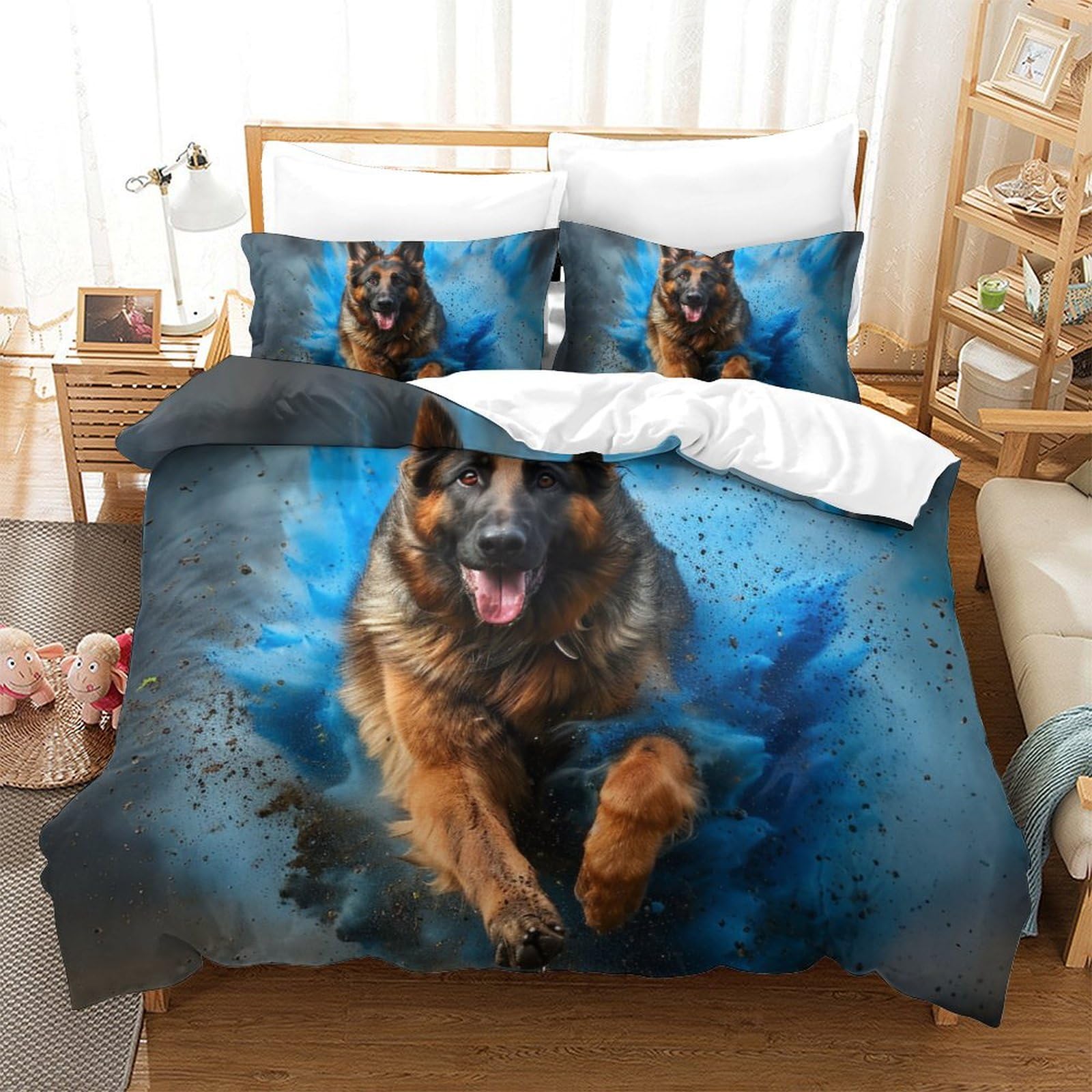 Parure de lit 3 pièces motif chien 3D en microfibre douce avec fermeture éclair 260x220 cm