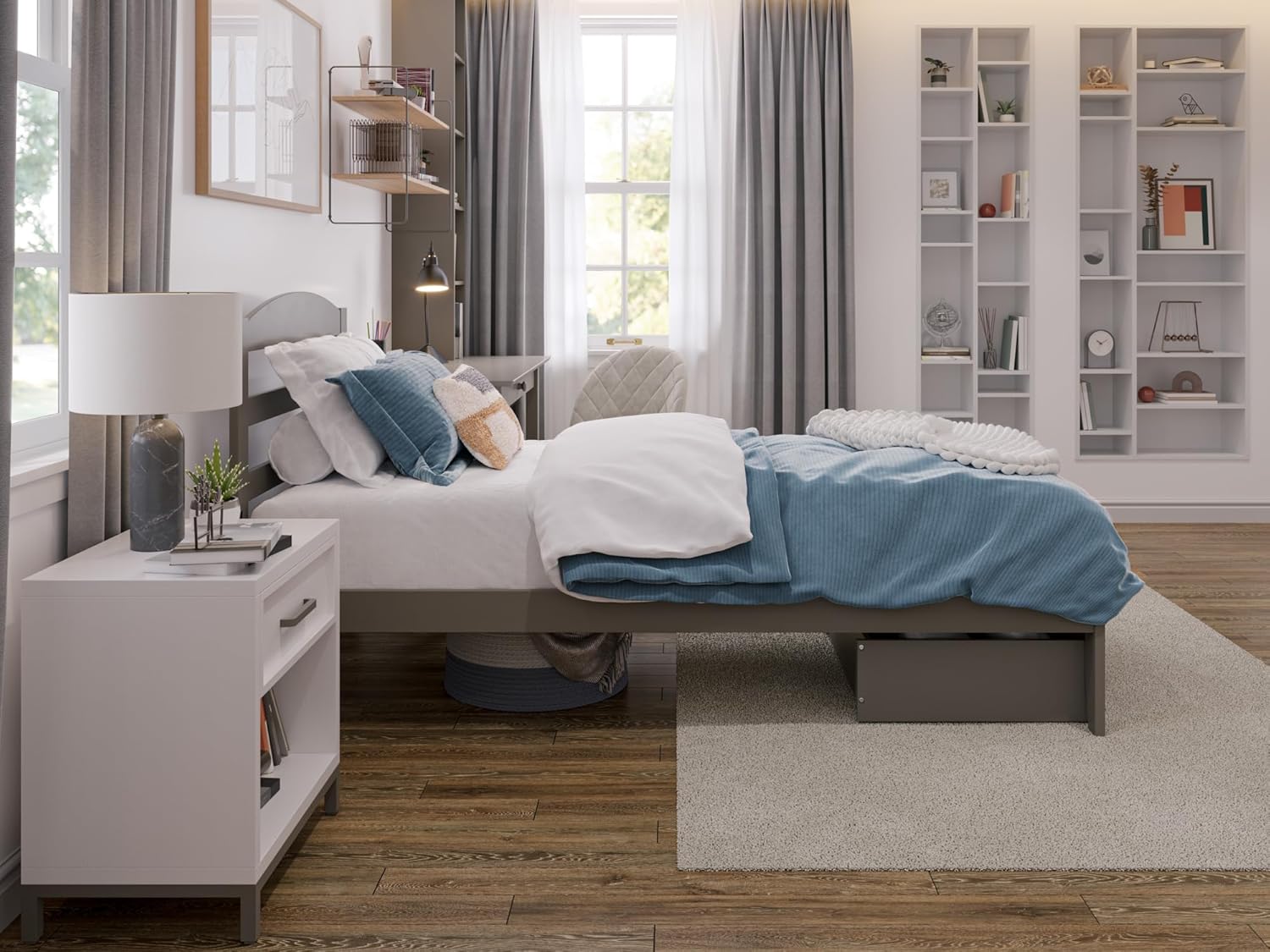 AFI, Warren Twin XL Platform Bed with Foot Drawer, Grey