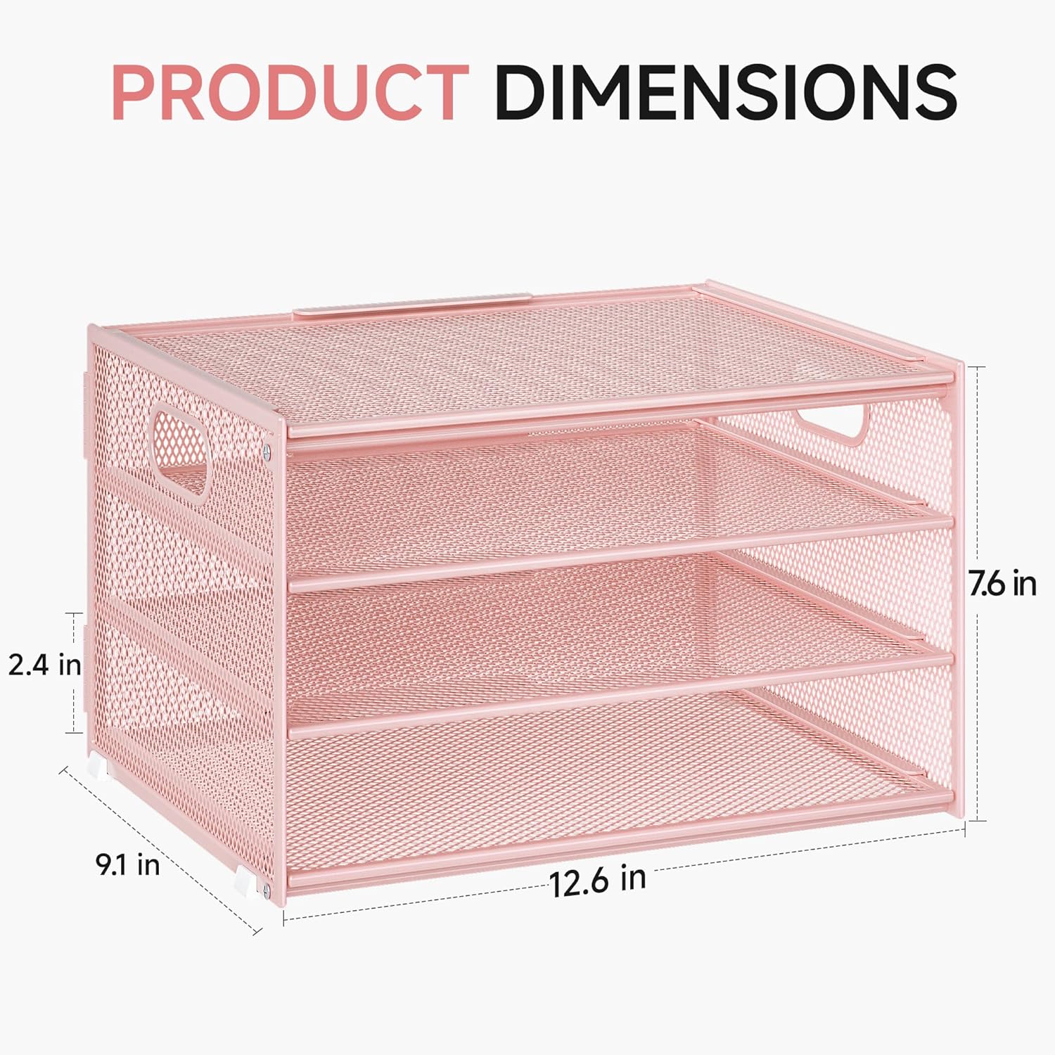 Lavatino 3-Tier Letter Tray Desk Organizer, Mesh Metal Paper File Tray Organizer for Desk, Office Supplies & Home Organization, Fits A4 Paper, Mail, Magazines & Office Accessories (Pink with Handle) - Image 5