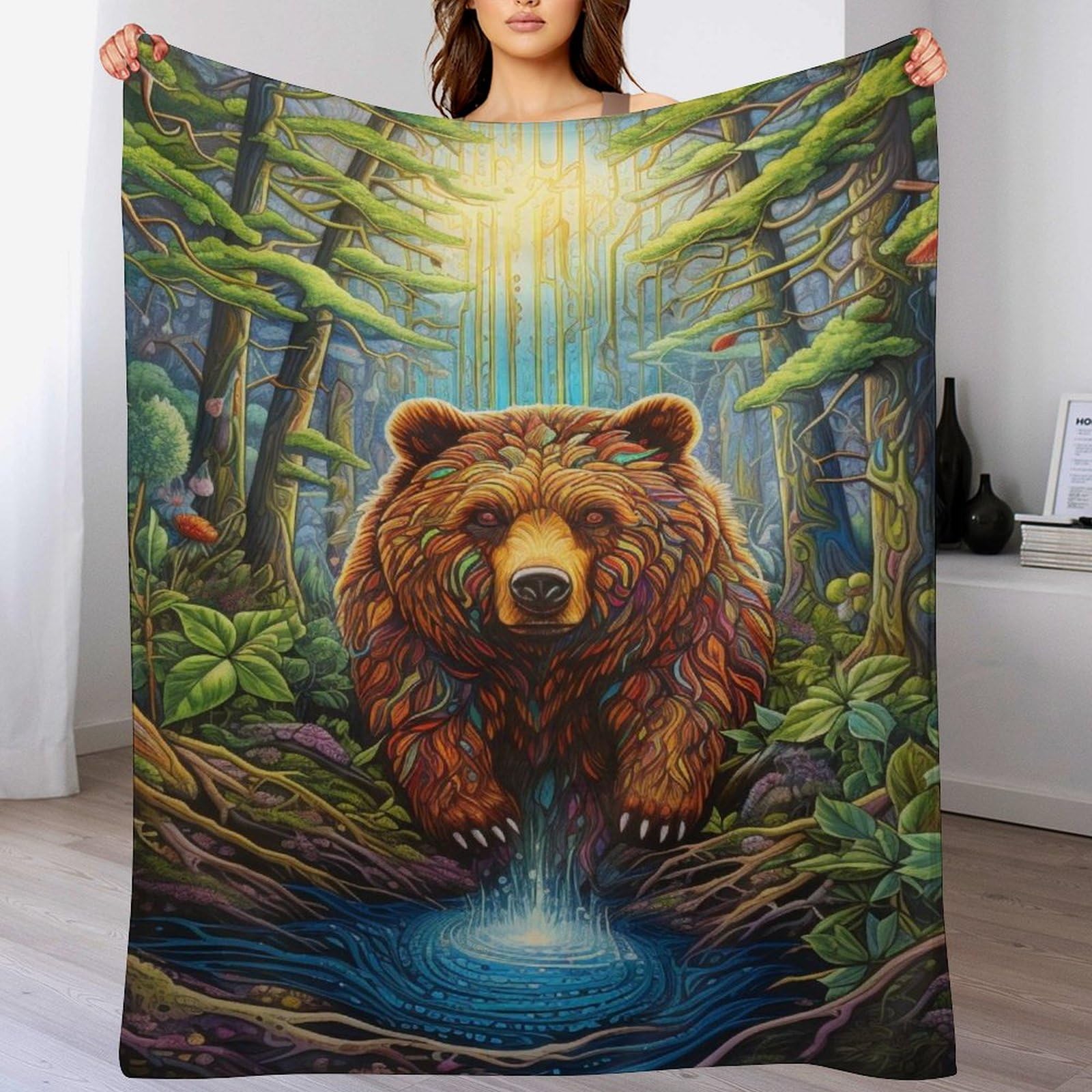 Manta de franela con oso para tardes de película sofá y cama manta suave polar
