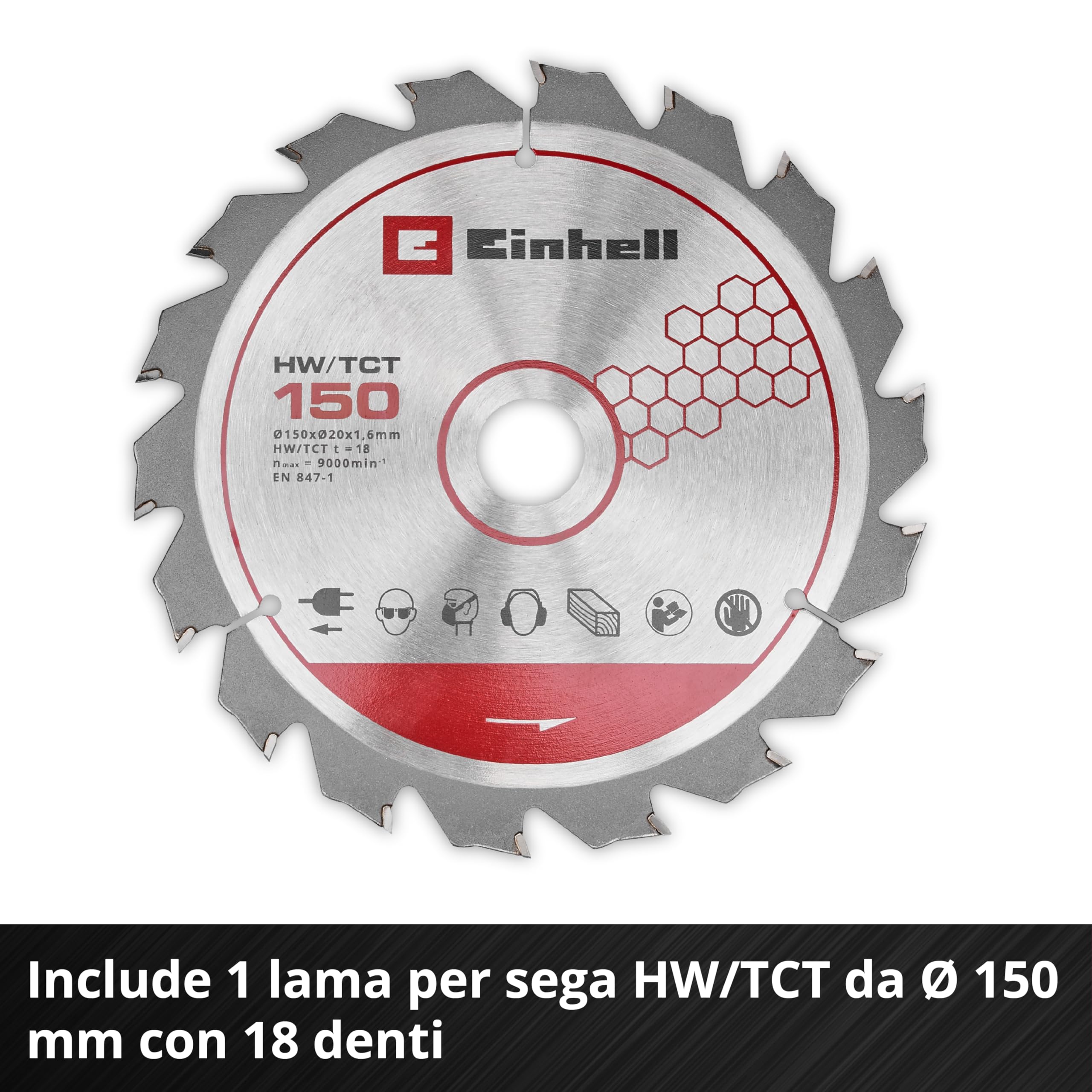 Einhell Professional Sega circolare TE-CS 18/150-2 Li - Solo Power X-Change (18 V, Ø 150 mm, lama, profondità di taglio 49 mm, installazione senza attrezzi, batteria esclusa)