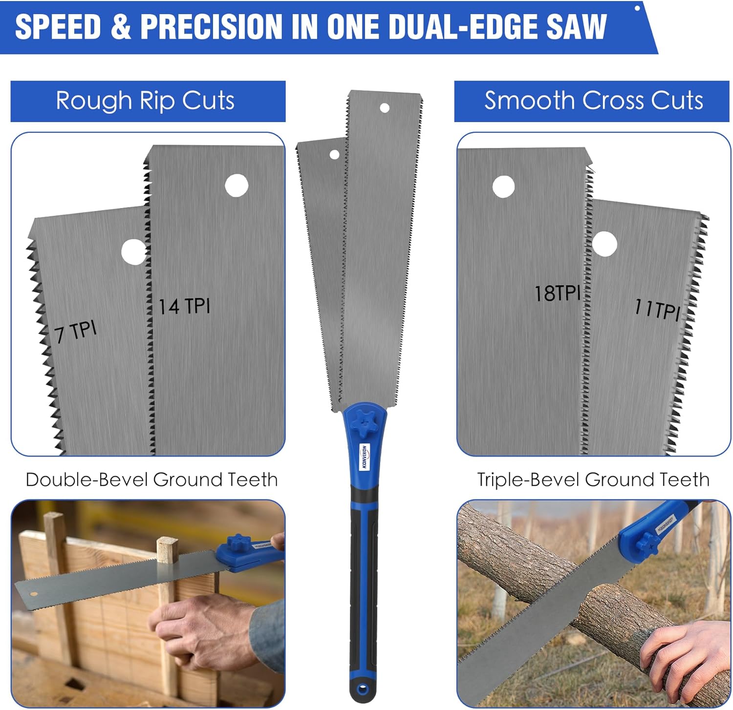 Japanese Pull Saw Set 9.5" & 11.5" Double Edge Flush Cut Saw, Flexible SK5 Ryoba Replaceable Blades 14/18 & 7/11 TPI, Non-Slip Ergonomic Handle, Japanese Hand Saws for Woodworking Tools