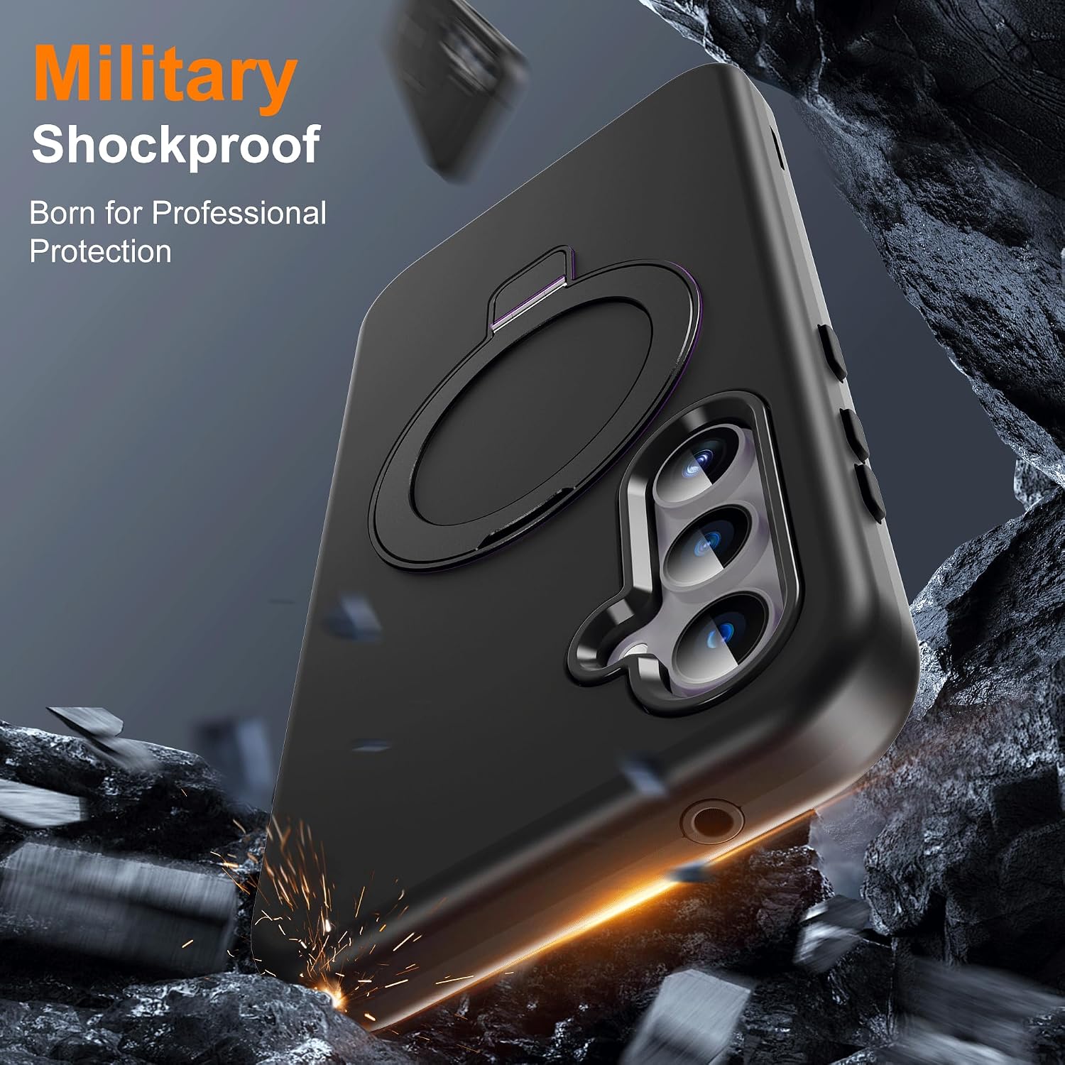 Designed for Samsung Galaxy S25 FE Case with Magnetic Ring Stand [Compatible with Mag-Safe][Military Grade Drop Protection][Build in Kickstand] Shockproof S25 FE Phone Case 6.7",Black