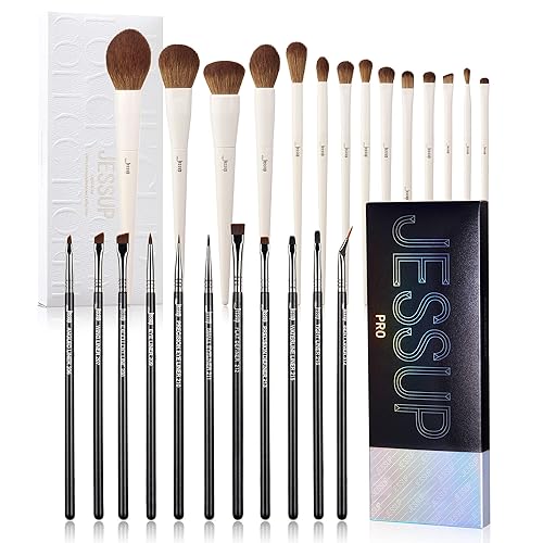 Jessup Juego de brochas de maquillaje de alta calidad, color gris claro sintético con 11 unids profesional delineador de ojos kit de brochas de