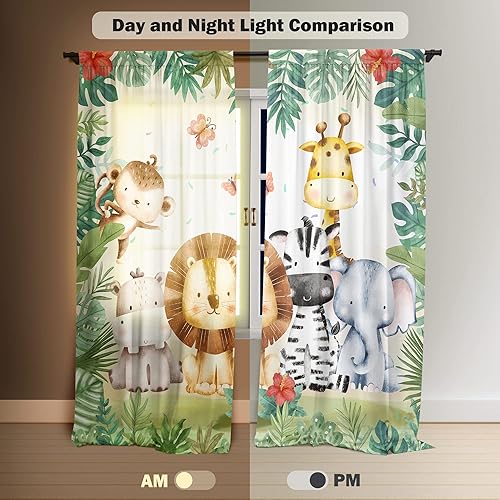 Miniatura 3 de Cortinas de ventana de safari de selva para niños y niñas, acuarela, caricaturas, animales del bosque, bebés, sala de estar, dormitorio, guardería,